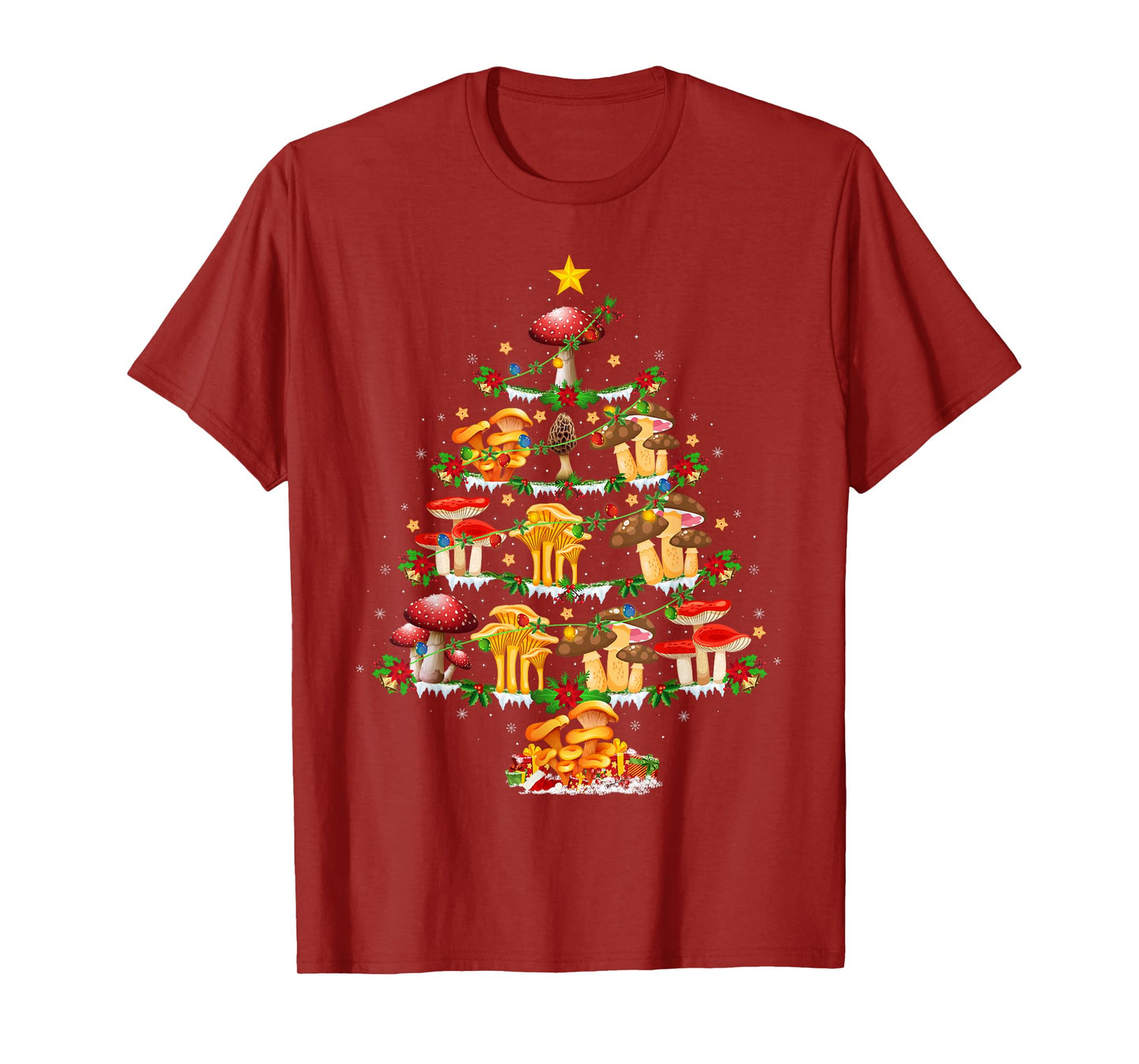 Mushroom Christmas Tree Lights Funny Mushroom Xmas T-Shirt