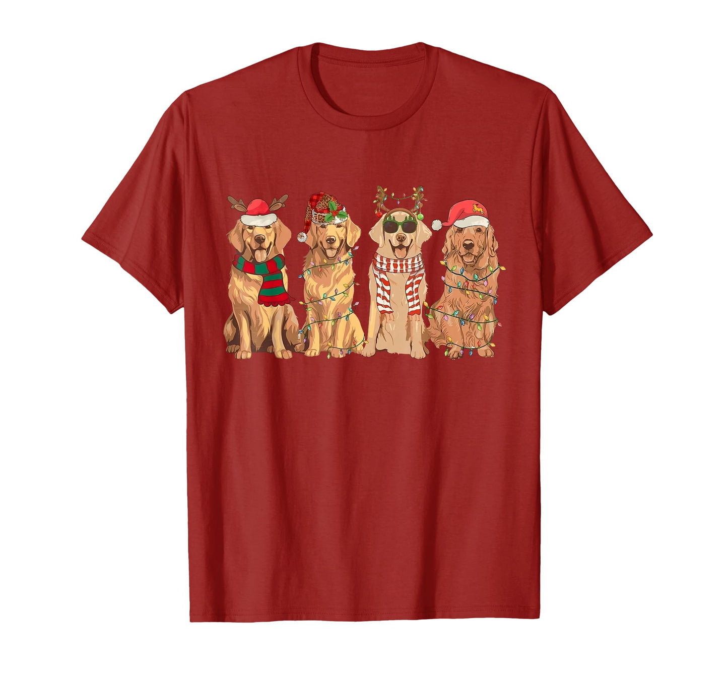 Funny Vintage Santa Golden Retriever Dogs Christmas Lights T-Shirt