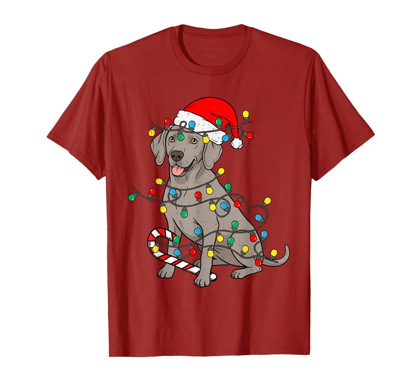 Weimaraner Dog Christmas Lights Santa Xmas Pet Dog Lover T-Shirt