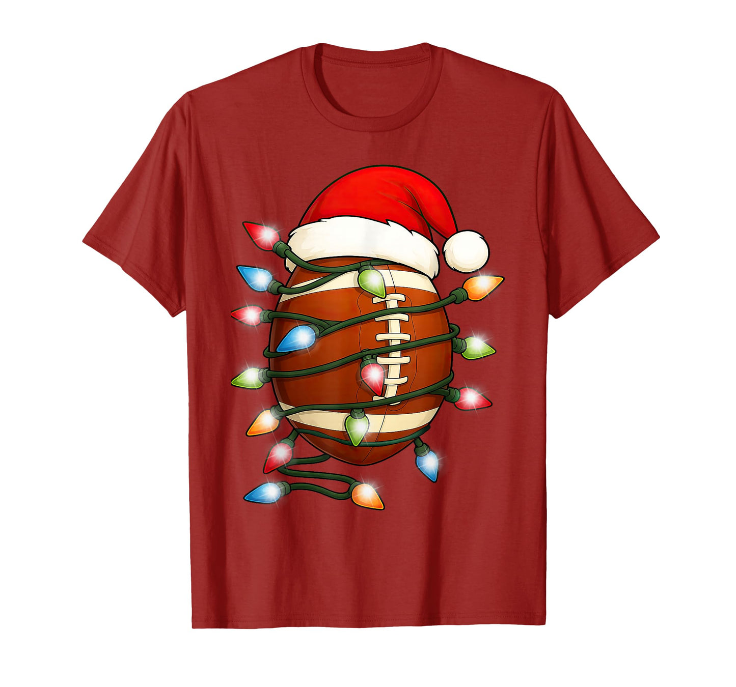 Christmas Football Ball Xmas Lights Santa Hat Men Boys Kids T-Shirt