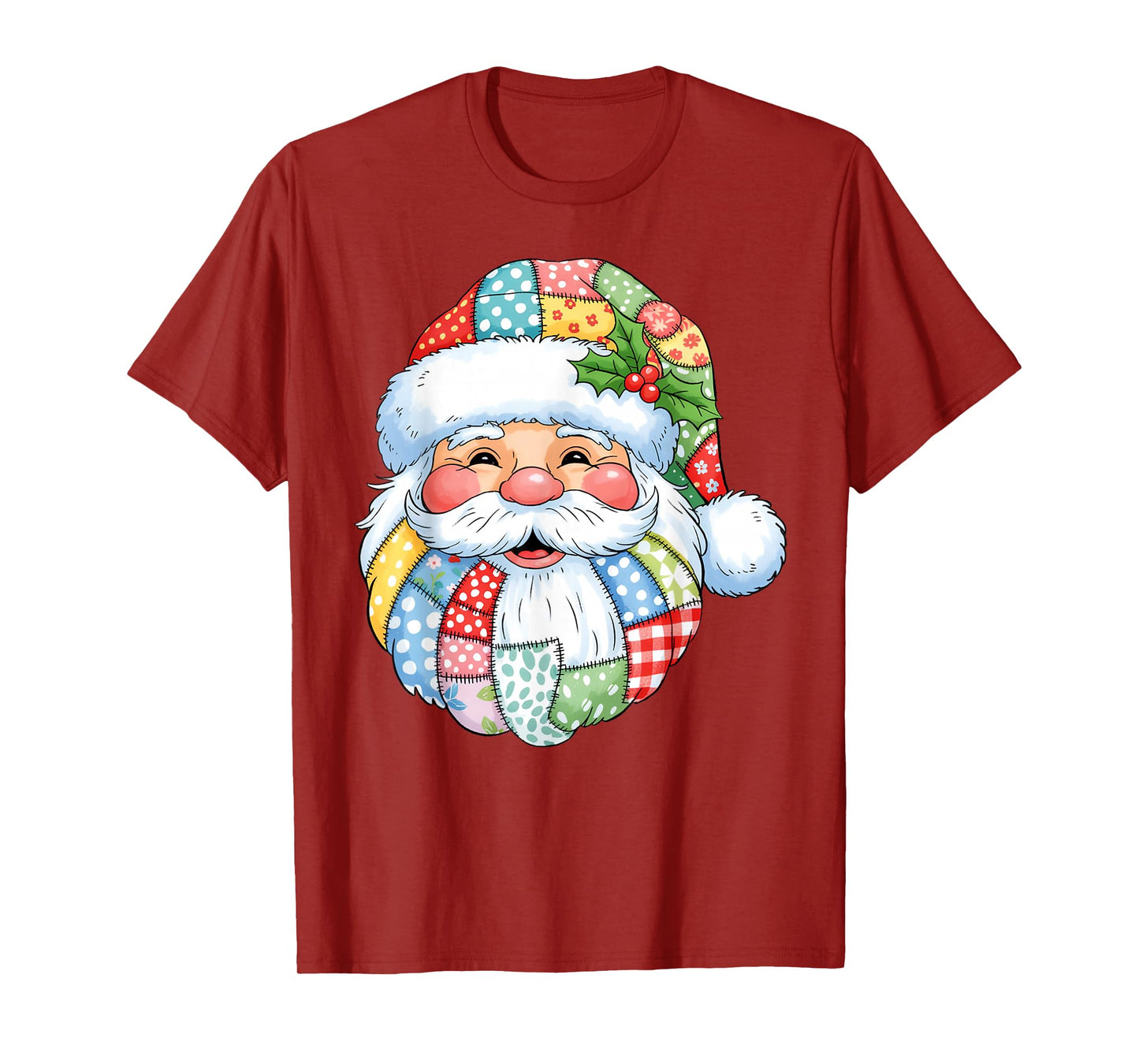 Retro Patchwork Santa Claus Christmas Preppy Merry Xmas T-Shirt