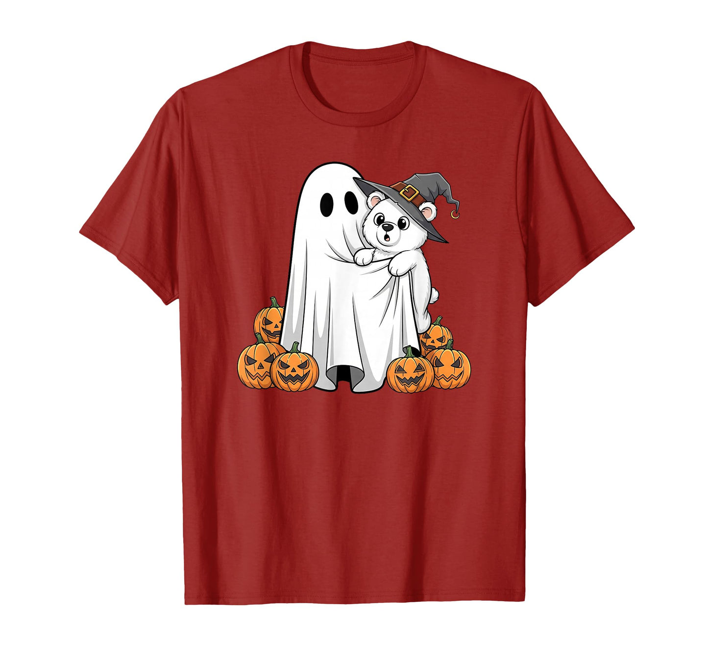 Funny Ghost Polar Bear Pumpkin Halloween Kids Mens Womens T-Shirt