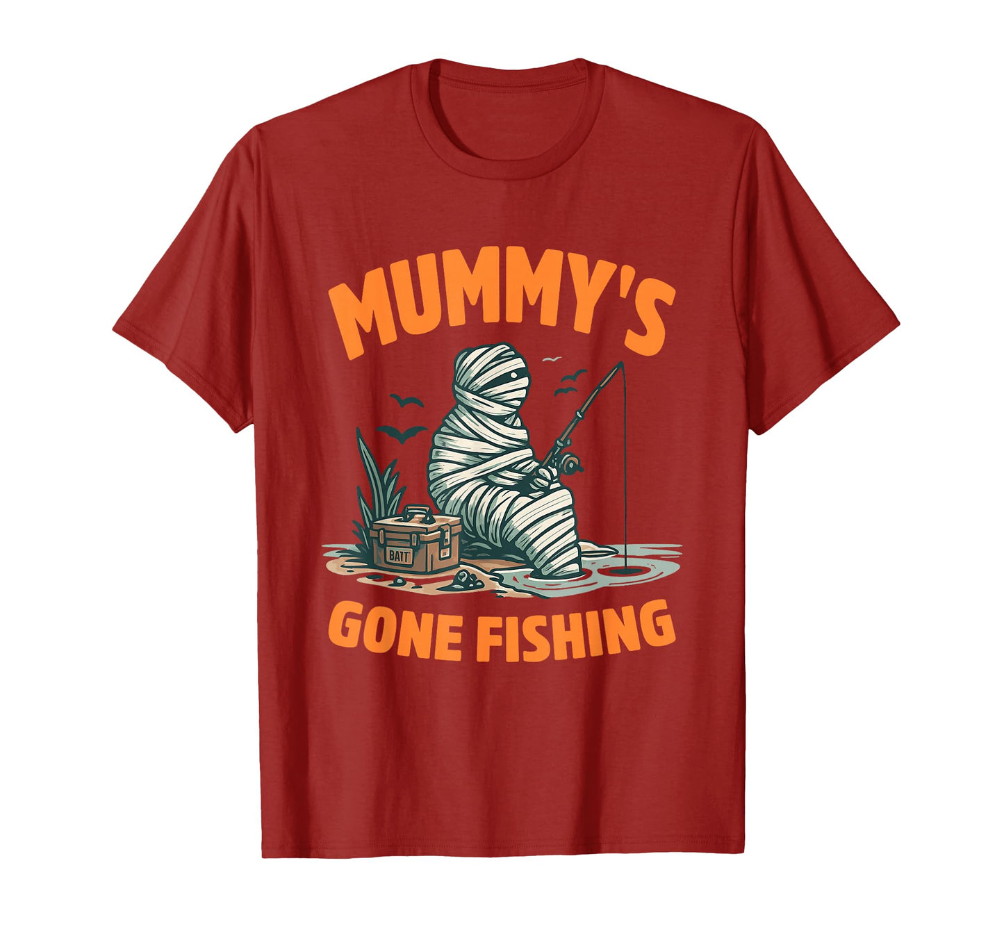 Mummy's Gone Fishing Halloween Design T-Shirt