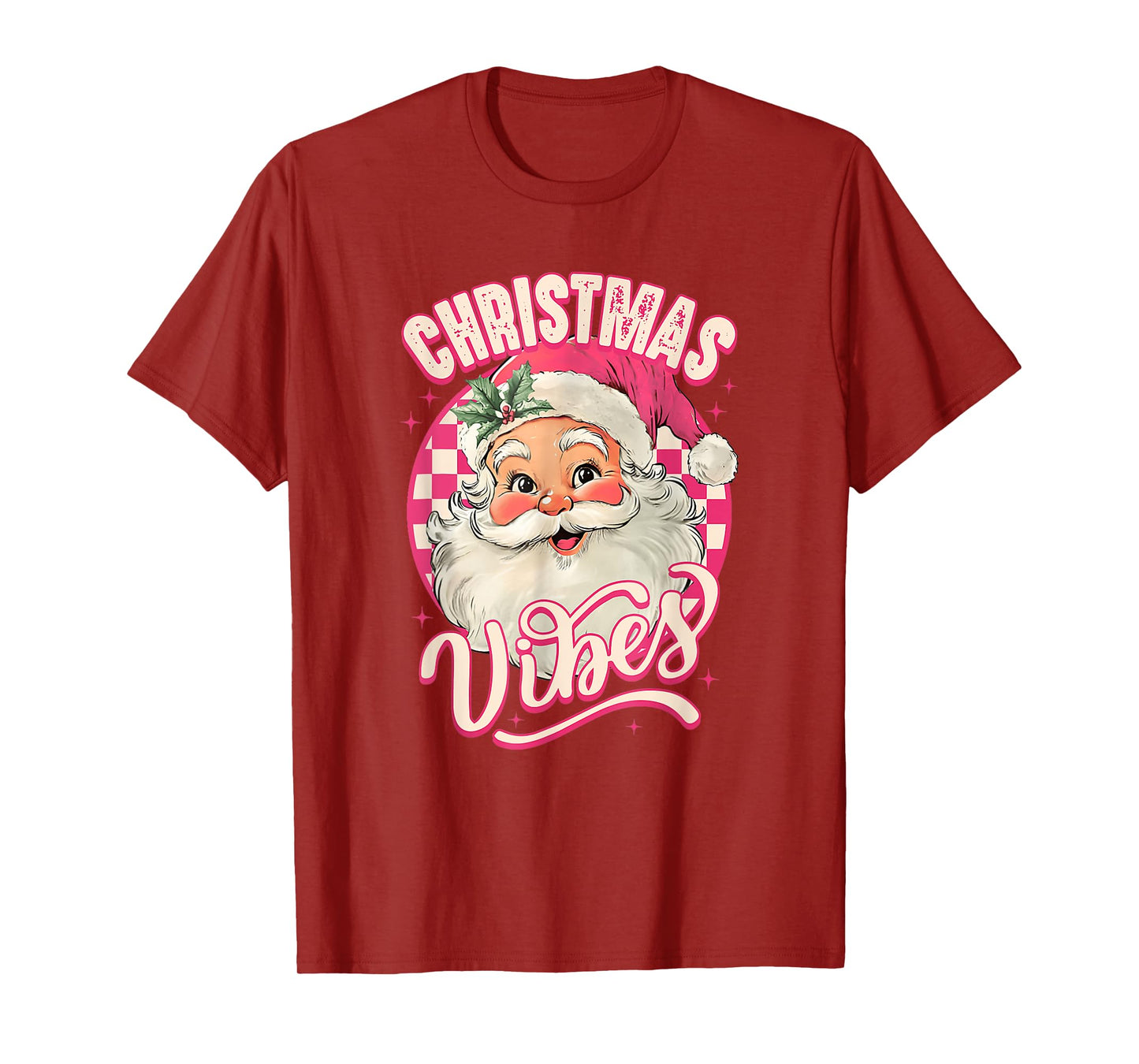 Vintage Pink Santa Claus Christmas Vibes Pajamas Xmas T-Shirt