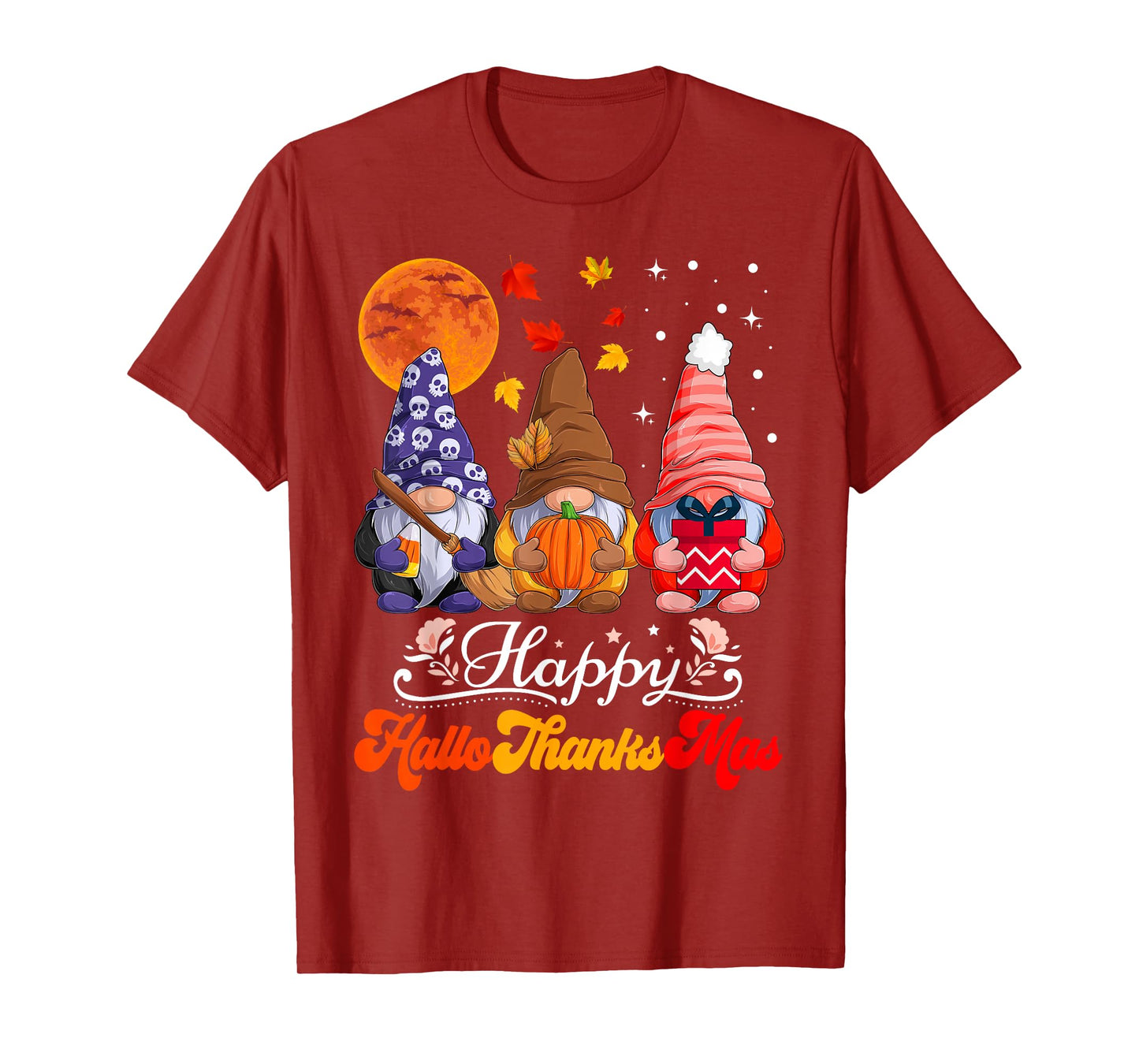 Halloween Thanksgiving Christmas Happy HalloThanksMas Gnomes T-Shirt