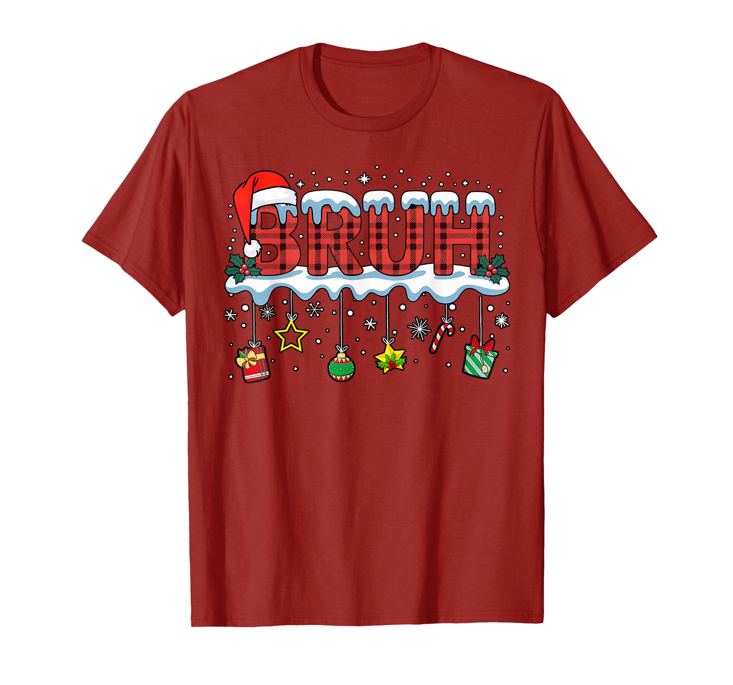 Bruh Funny Christmas Red Plaid Teens Youth Kids Xmas T-Shirt