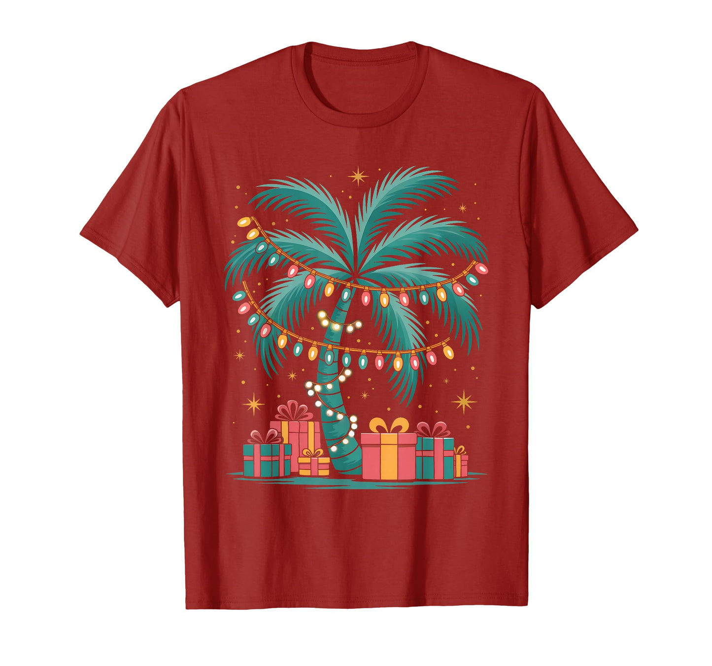 Tropical Christmas Hawaiian Santa Palm Tree with Lights T-Shirt