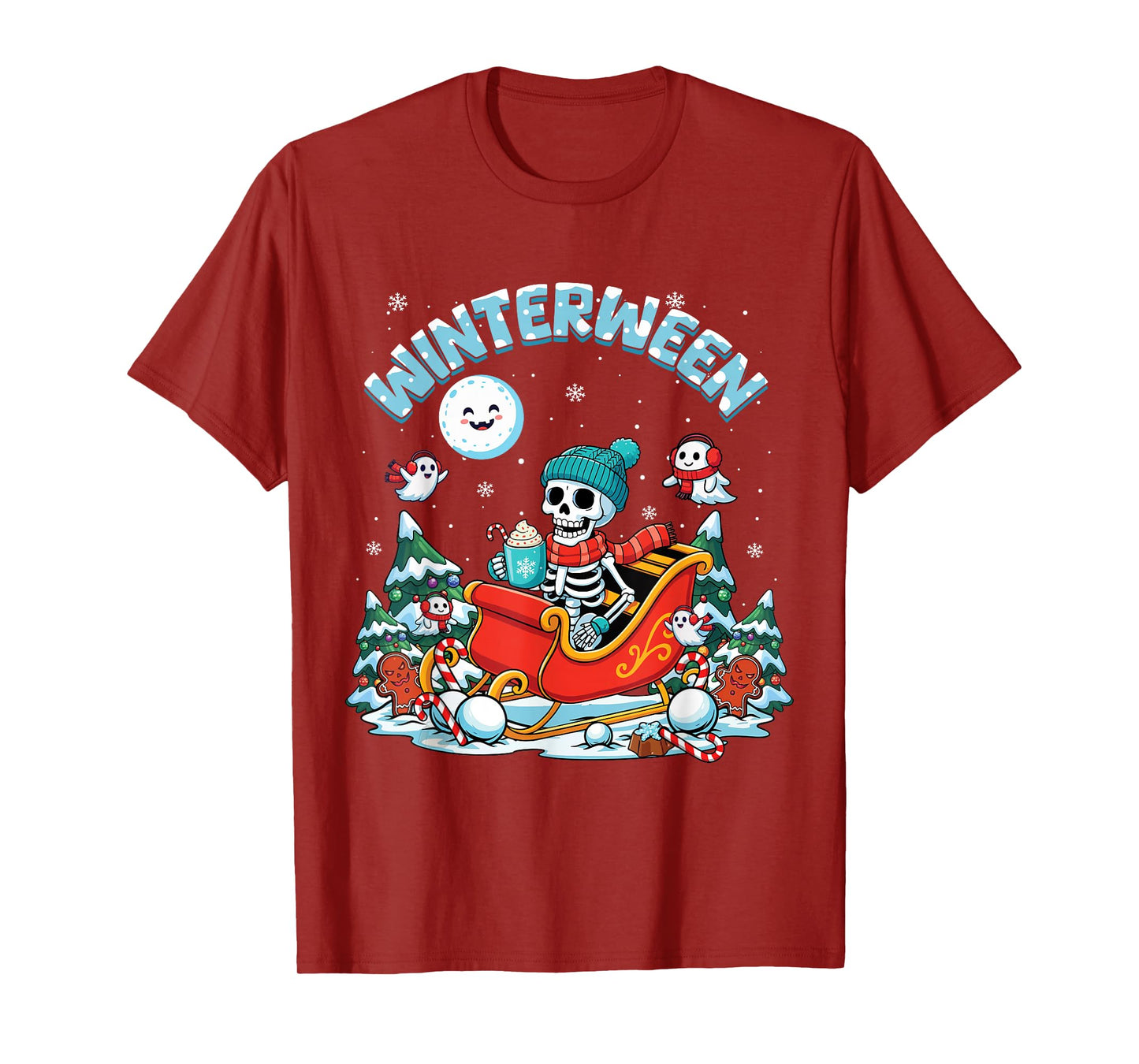 Winterween Winter Halloween Christmas Skeleton Sleigh T-Shirt