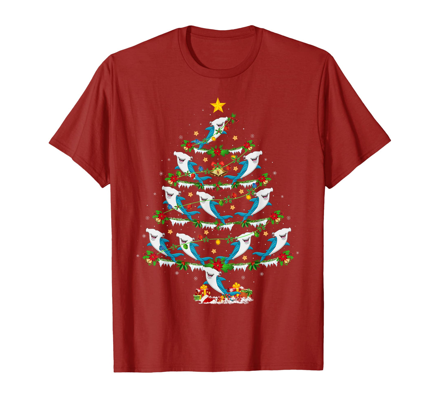 Hammerhead Shark Christmas Tree Lights Funny Sea Animal Xmas T-Shirt