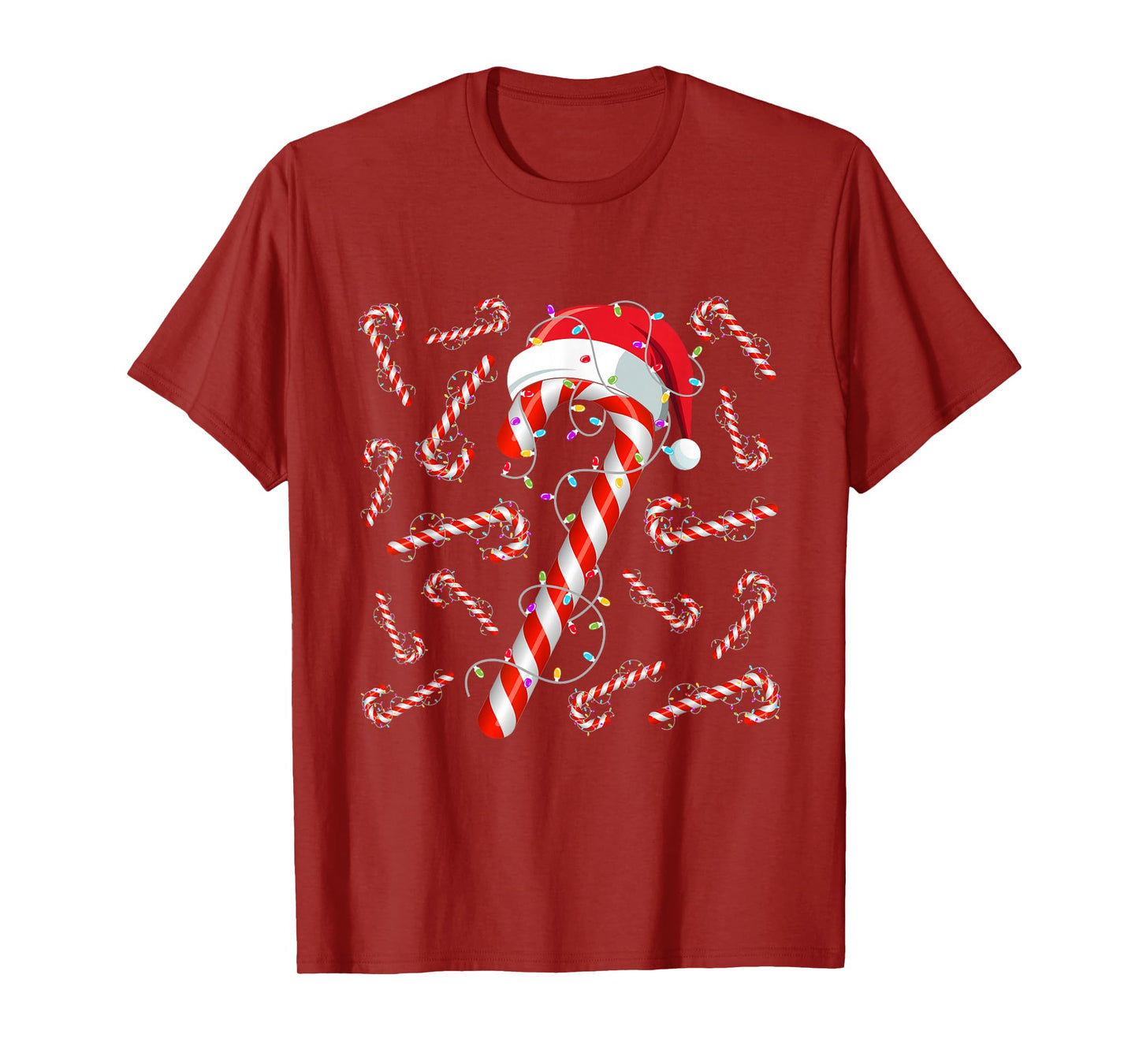 Funny Christmas Candy Cane Santa Lights Xmas Pajama T-Shirt