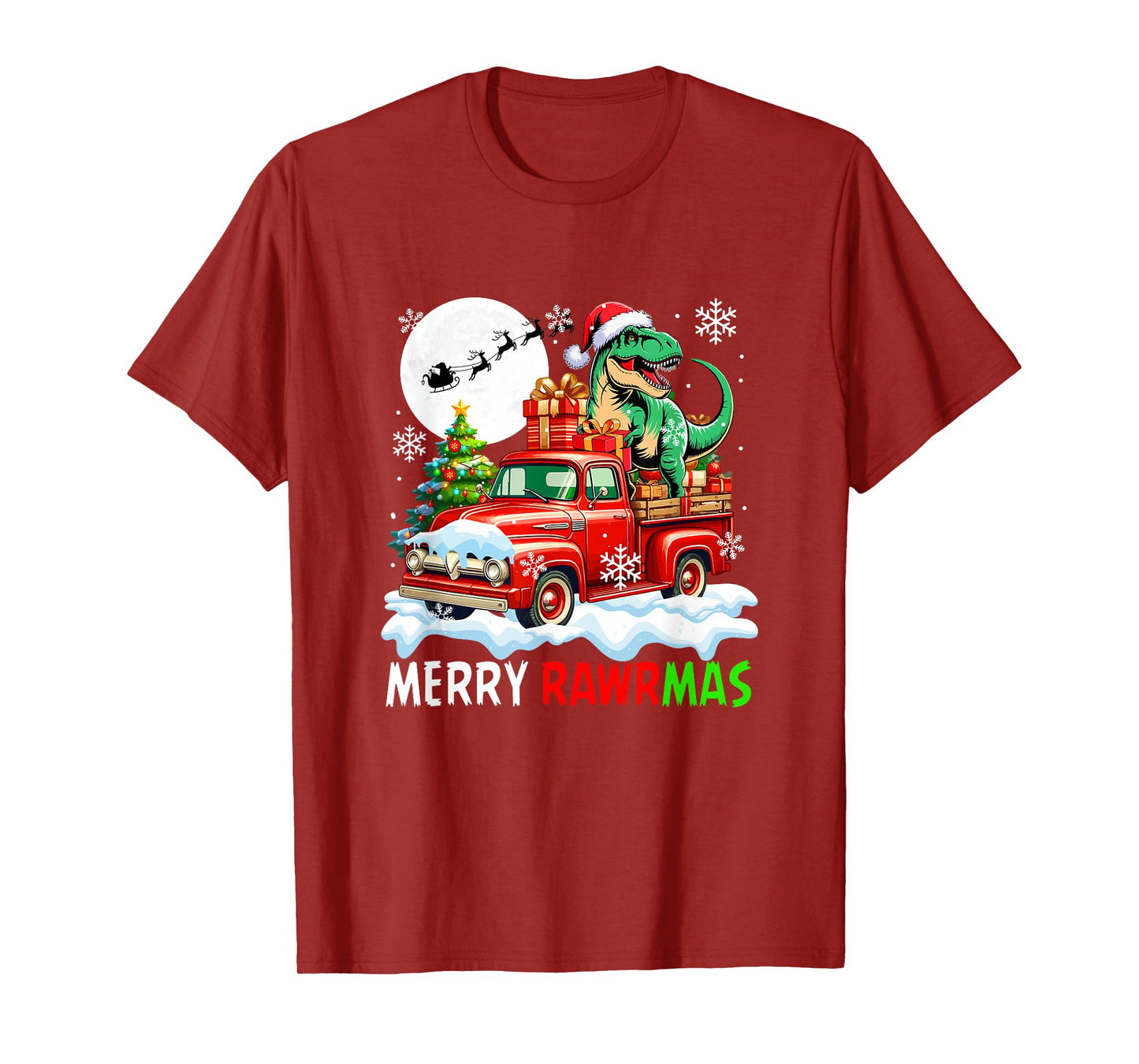 Merry Christmas Santa T-Rex On Pickup Truck Owner Kids T-Shirt