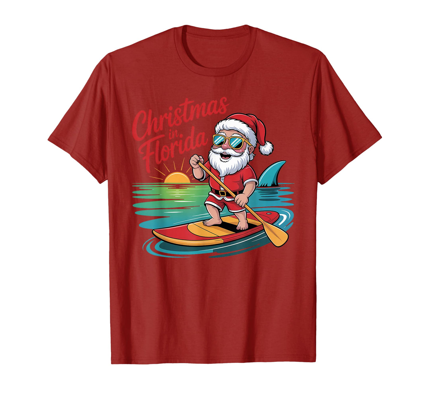 Christmas in Florida Santa Paddleboarding Funny Tropical T-Shirt