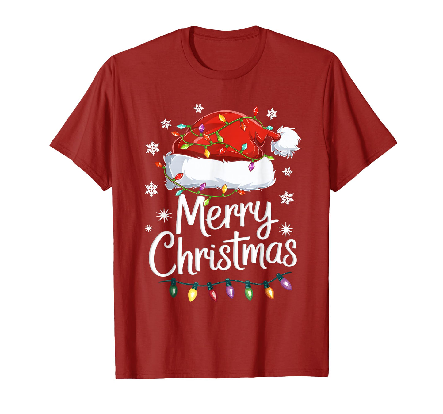 Merry Christmas Lights Red Santa Hat Xmas Family Men Women T-Shirt