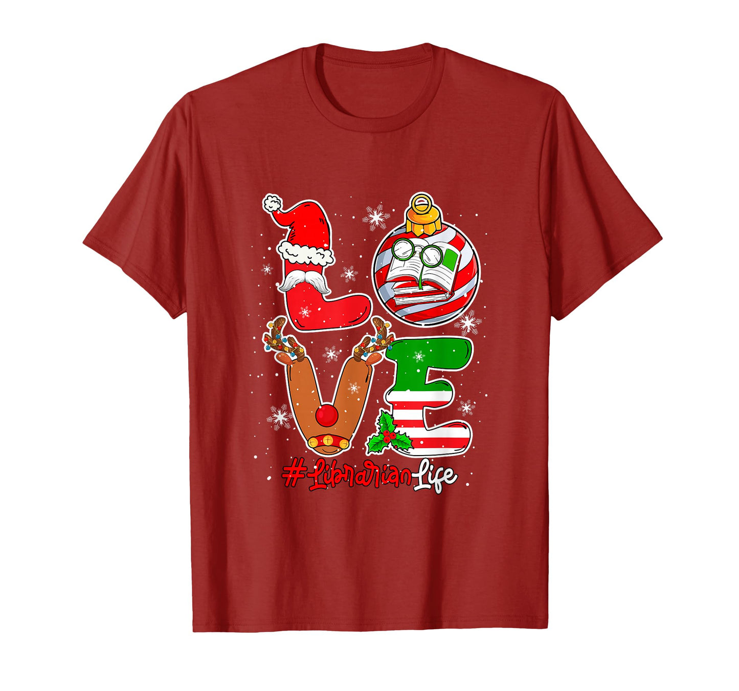 Love Librarian Christmas Santa Reindeer Costume Job Team T-Shirt