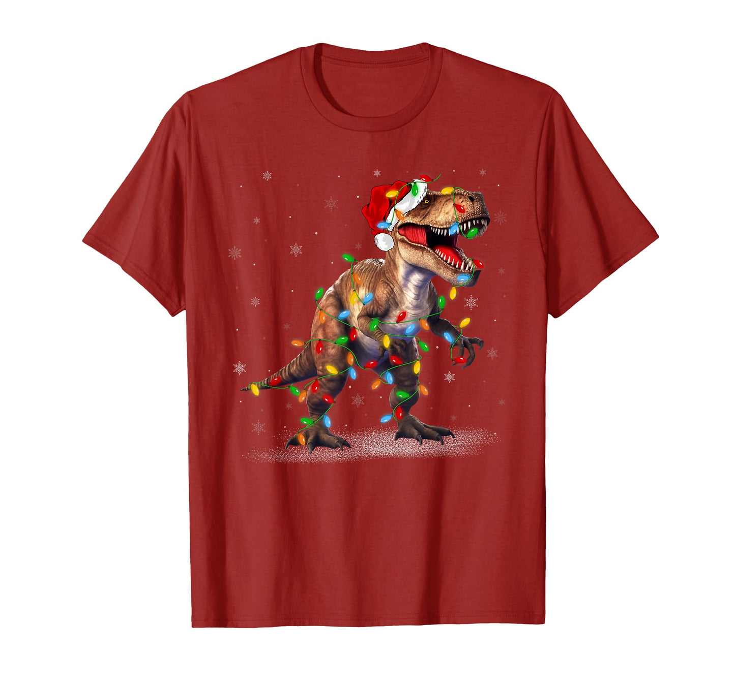 T-Rex Dinosaur Christmas Tree Sweater Santa Xmas Lights T-Shirt