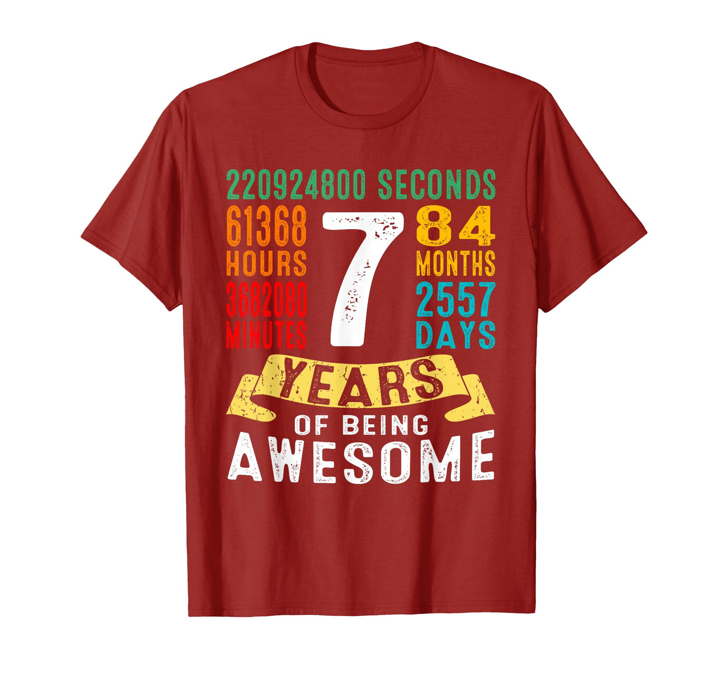 7 Years Old 7th Birthday Gifts Retro Vintage 84 Months T-Shirt