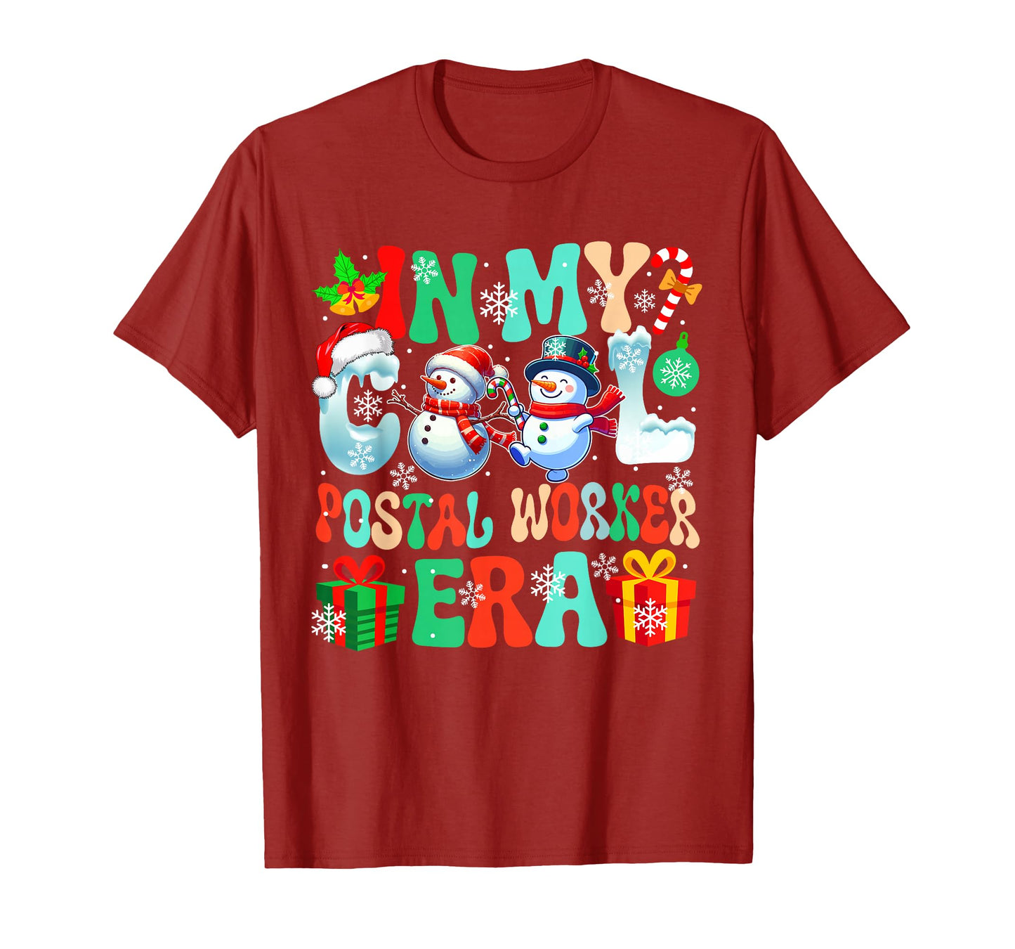 in Postal Worker Era Xmas Proud Job Santa Snowmen Colorful T-Shirt