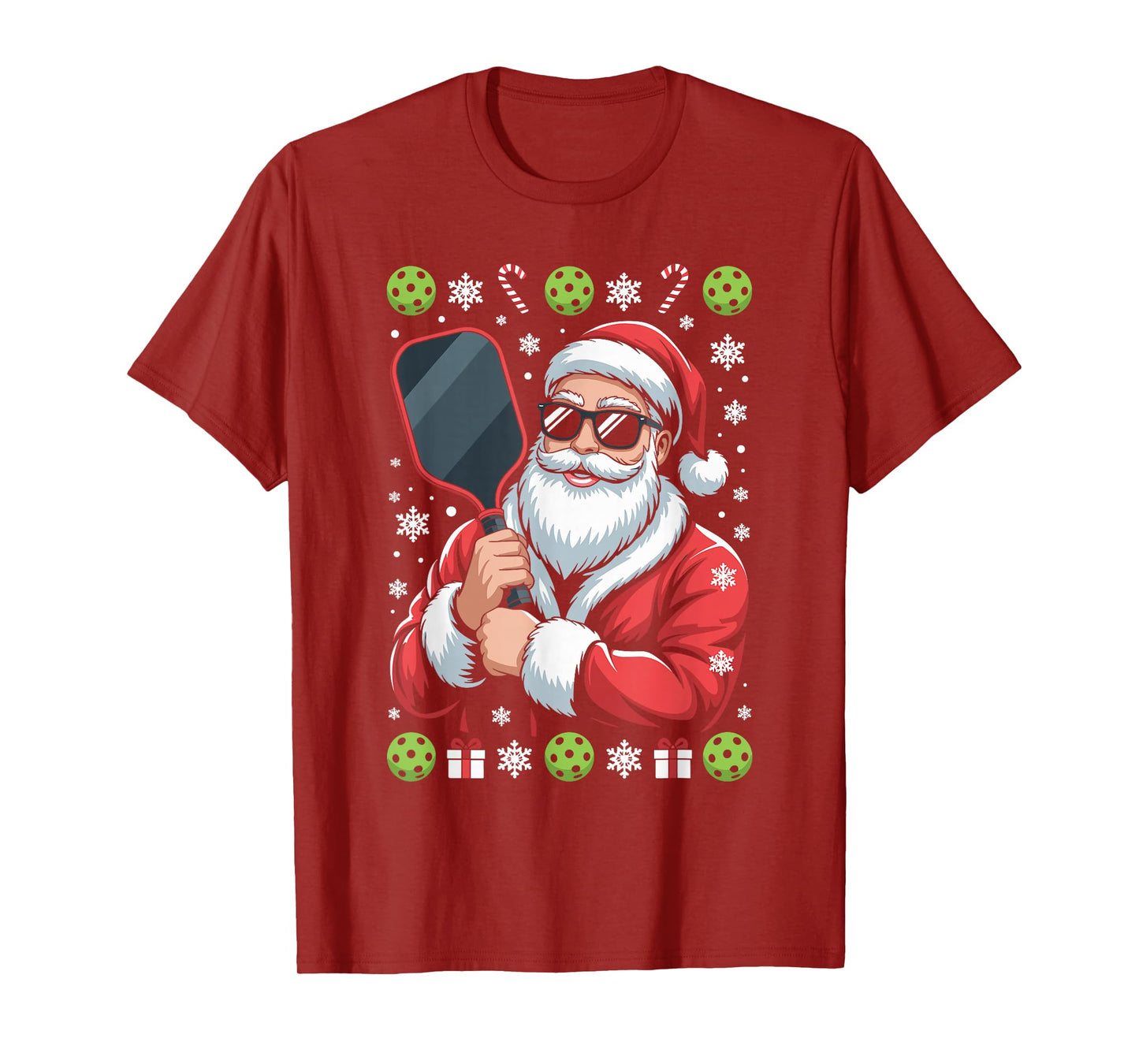 Santa Claus Pickleball Player Ugly Christmas Sweater Paddle T-Shirt