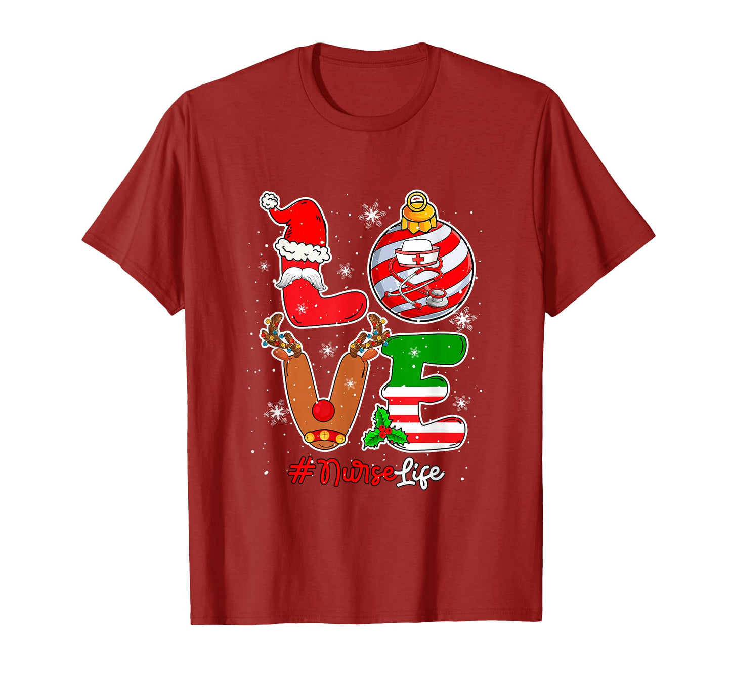 Love Nurse Christmas Santa Reindeer Costume Job Team T-Shirt