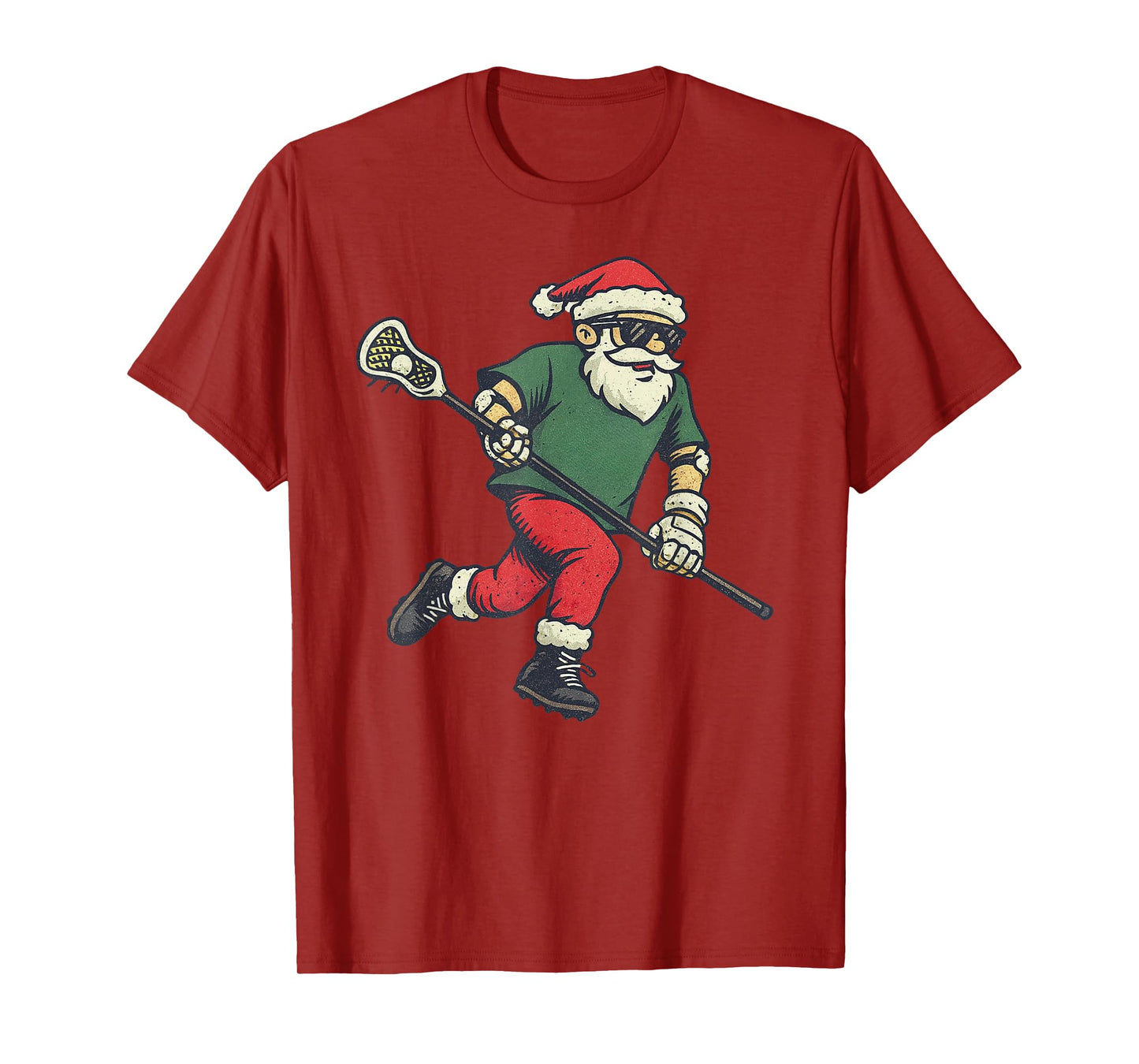 Santa Playing Lacrosse Christmas Vintage Funny Lax Xmas T-Shirt