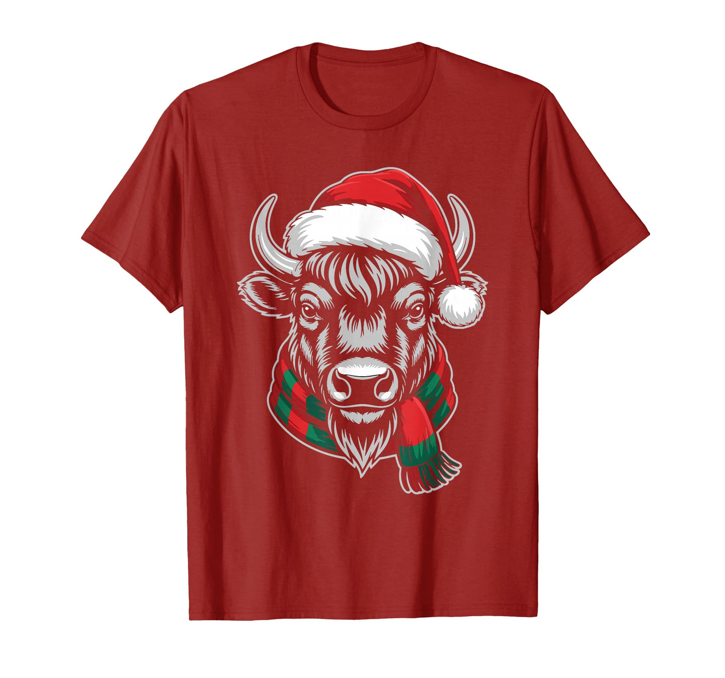 Bison Xmas Santa Hat Scarf Christmas Costume T-Shirt