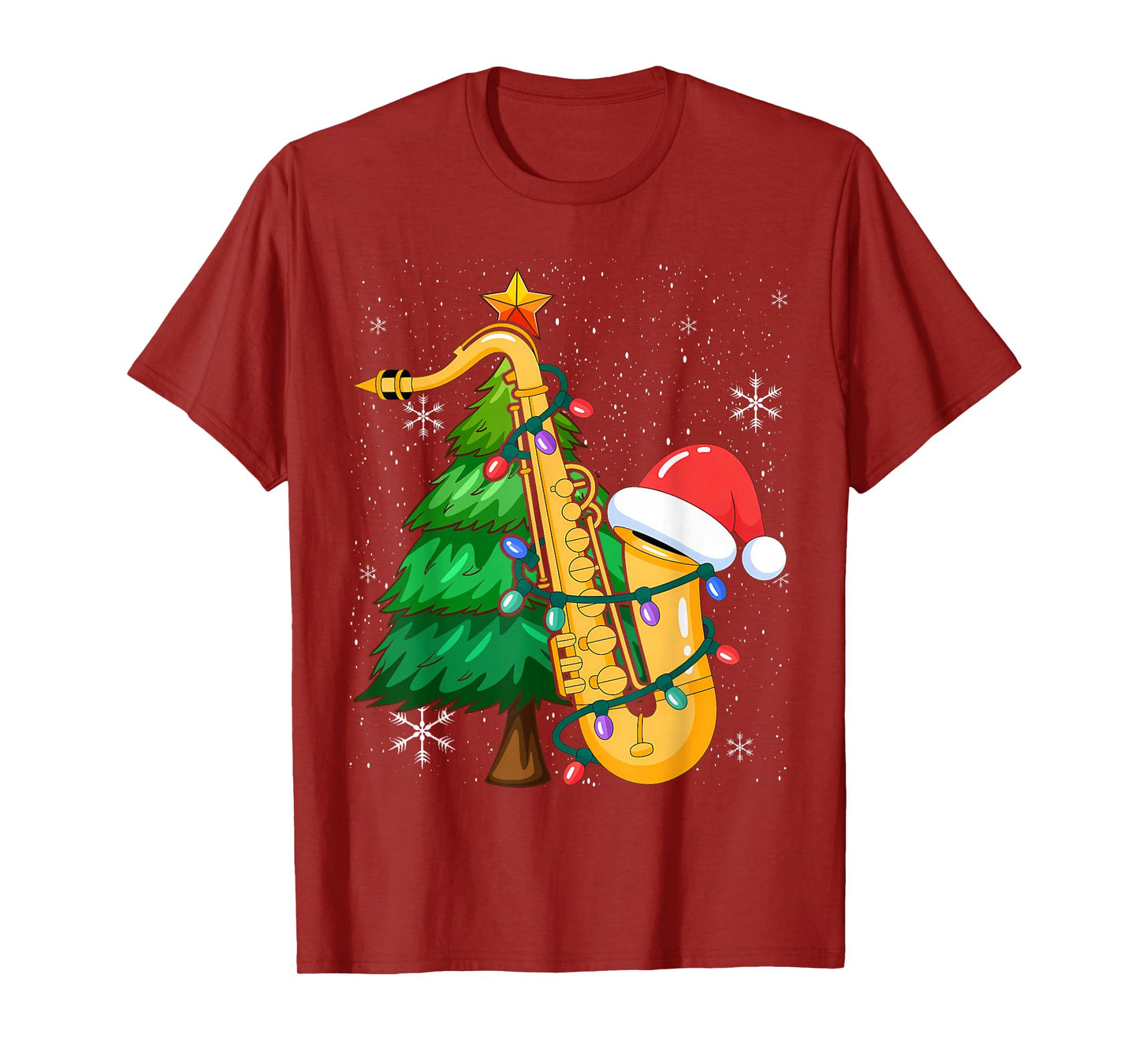 Santa Saxophone Christmas Lights Cute Instrument Xmas T-Shirt