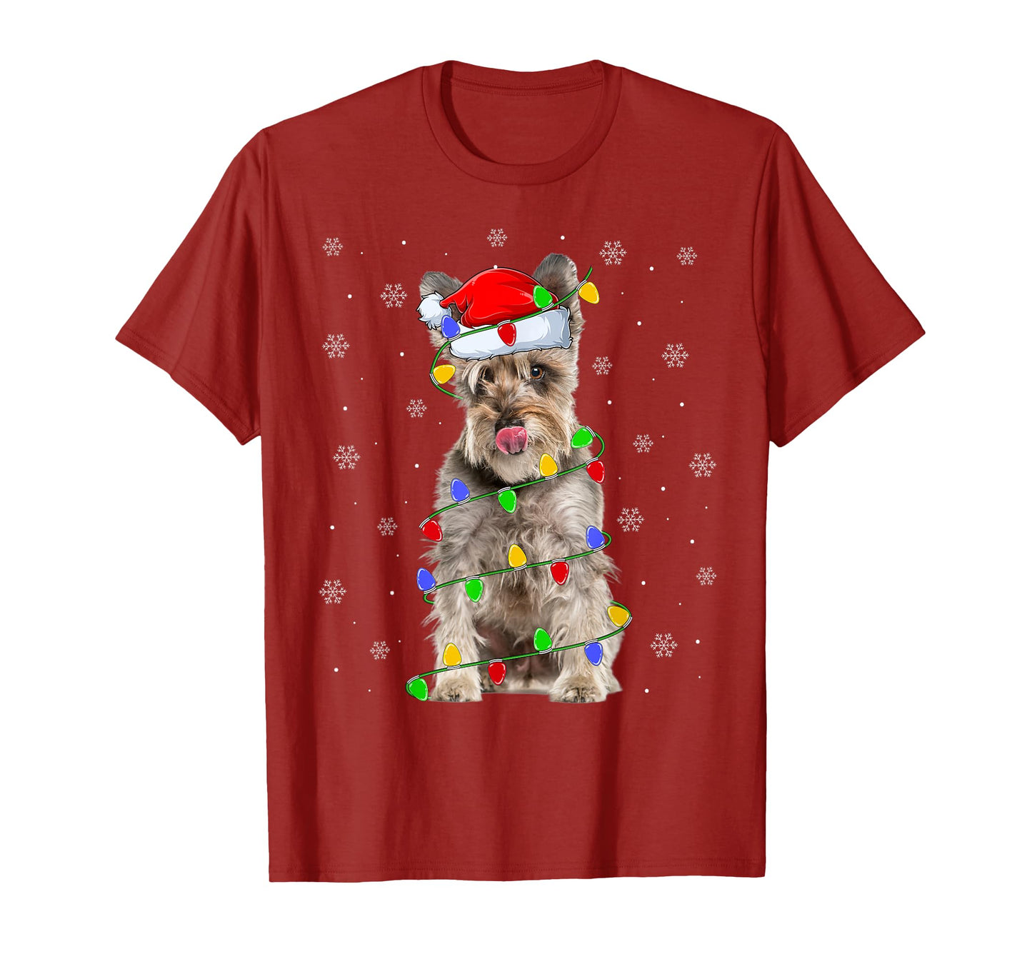 Schnauzer Dog Christmas Lights Santa Pet Dog Lover Xmas T-Shirt