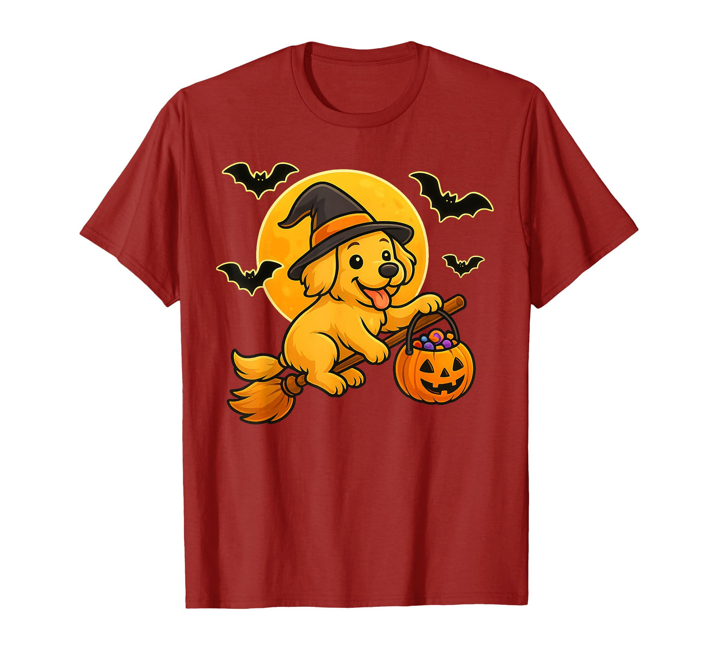 Golden Retriever Witch Pumpkin Halloween Costume Boys Girls T-Shirt