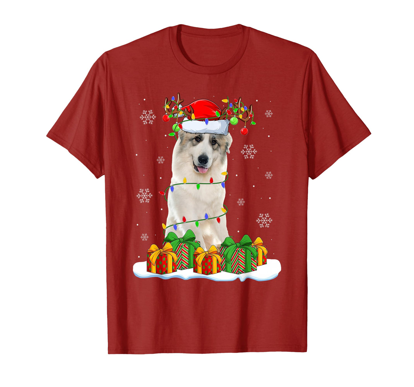 Great Pyrenees Dog Christmas Lights Santa Pet Dog Lover Xmas T-Shirt