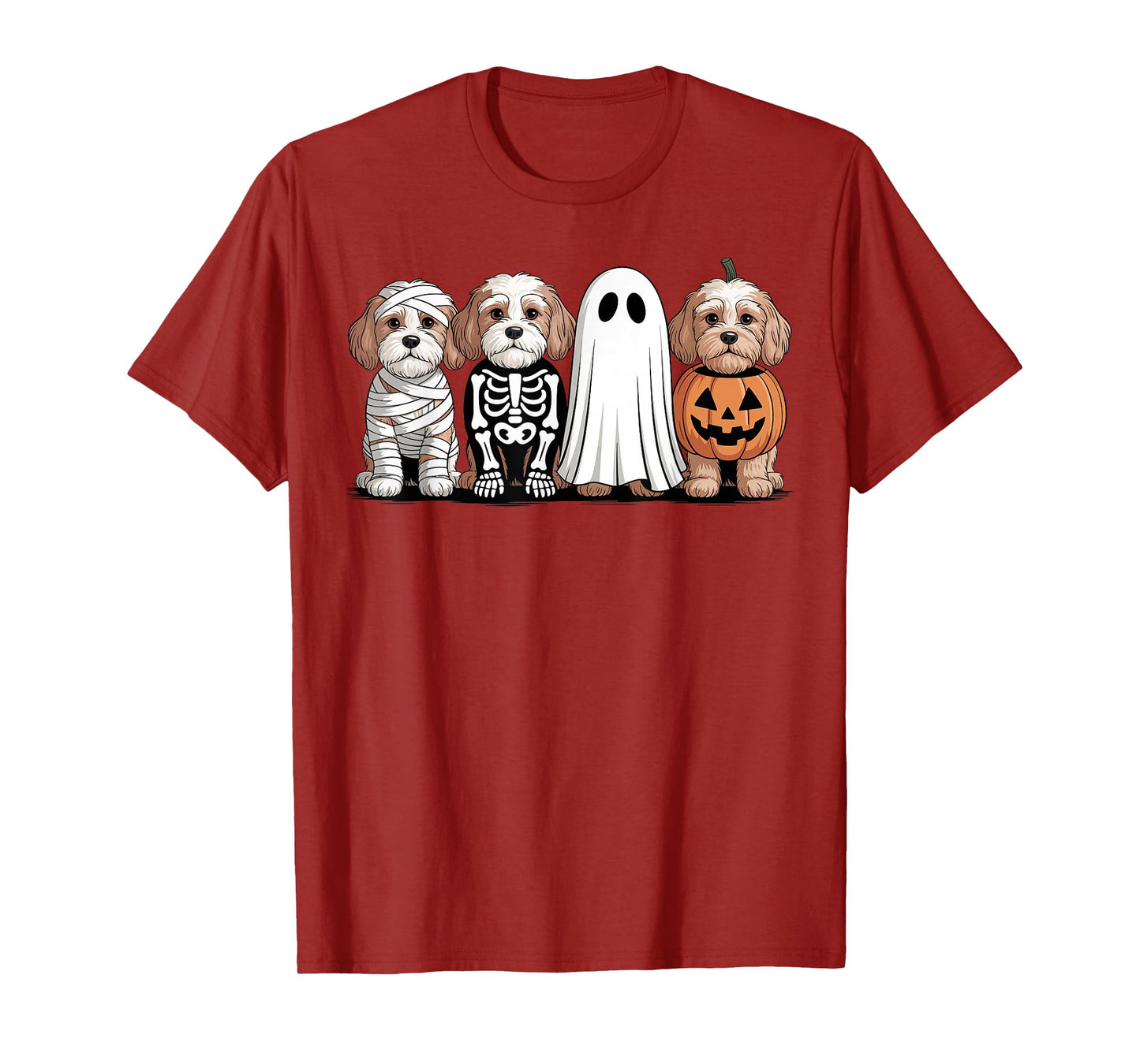 Spooky Ghost Cavapoo Pumpkin Halloween Dog Skeleton T-Shirt