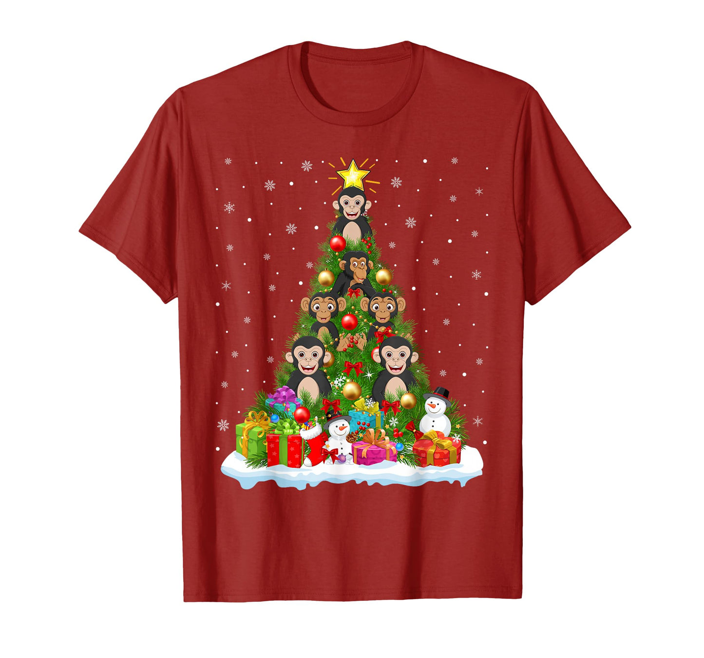 Chimpanzee Christmas Tree Holiday Decor Funny Xmas Lights T-Shirt