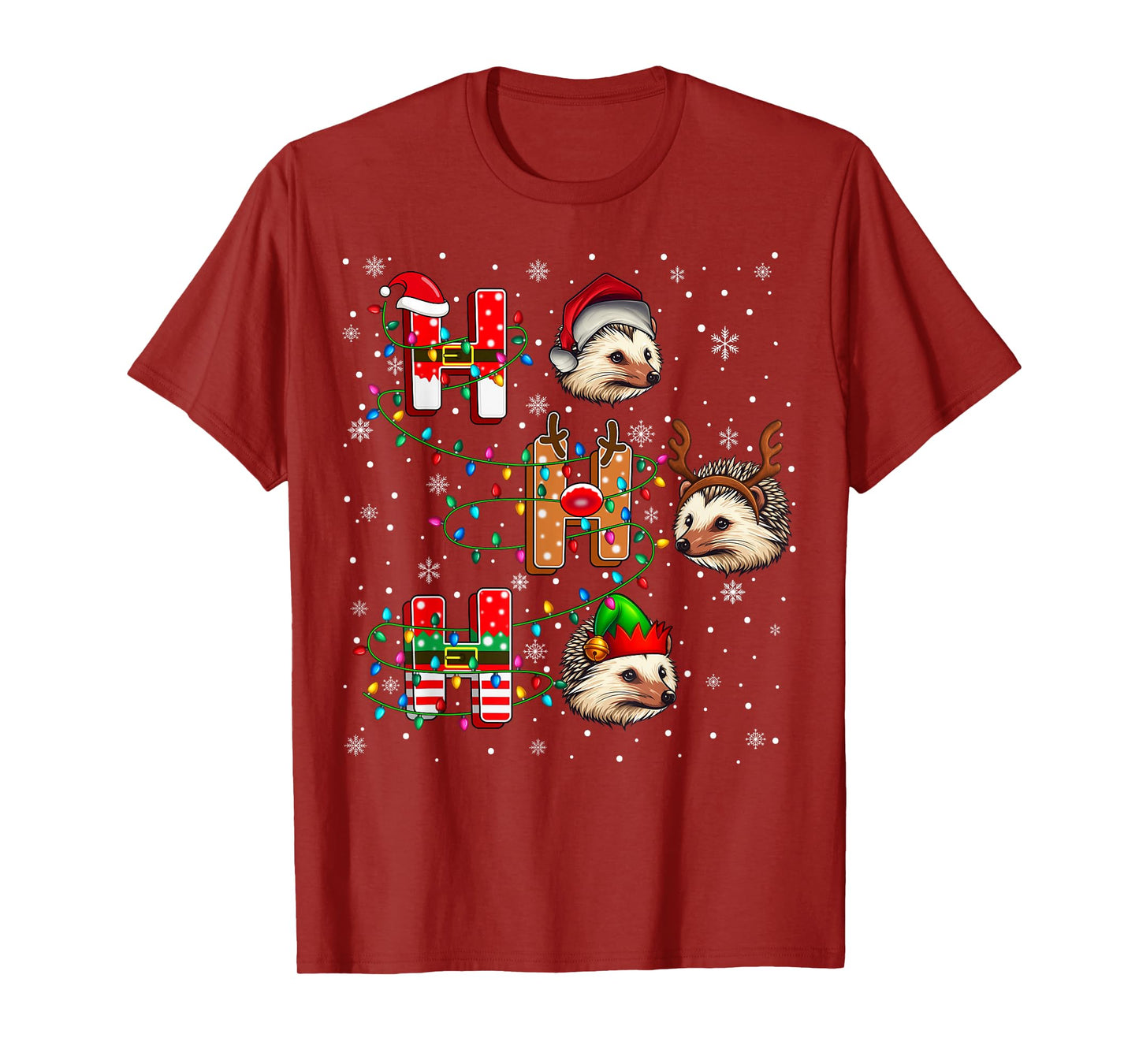 Ho Ho Ho Santa Reindeer Hat Elf Hedgehog Animal Christmas T-Shirt