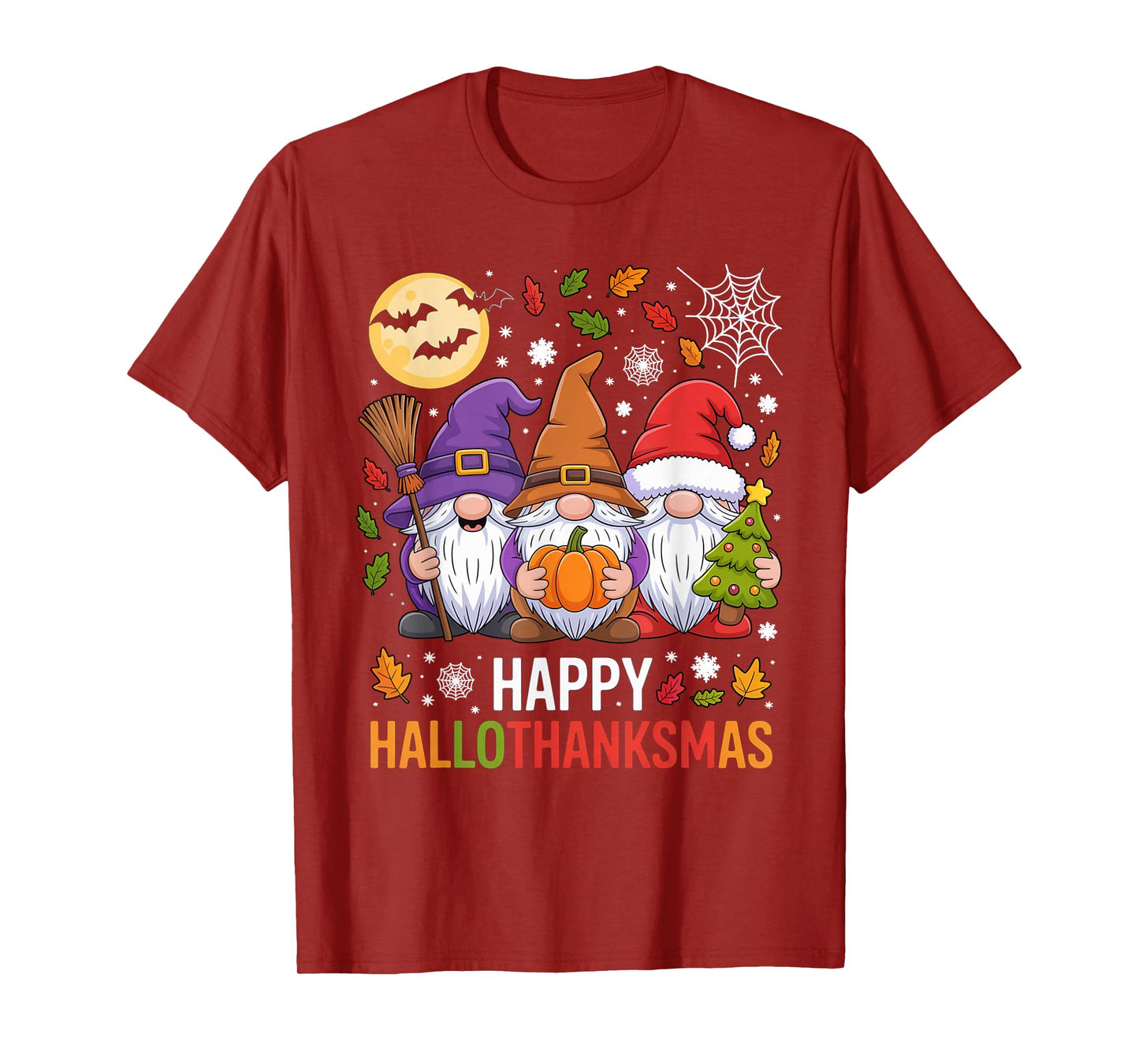 Happy Hallothanksmas Gnomes Lover Halloween Merry Christmas T-Shirt