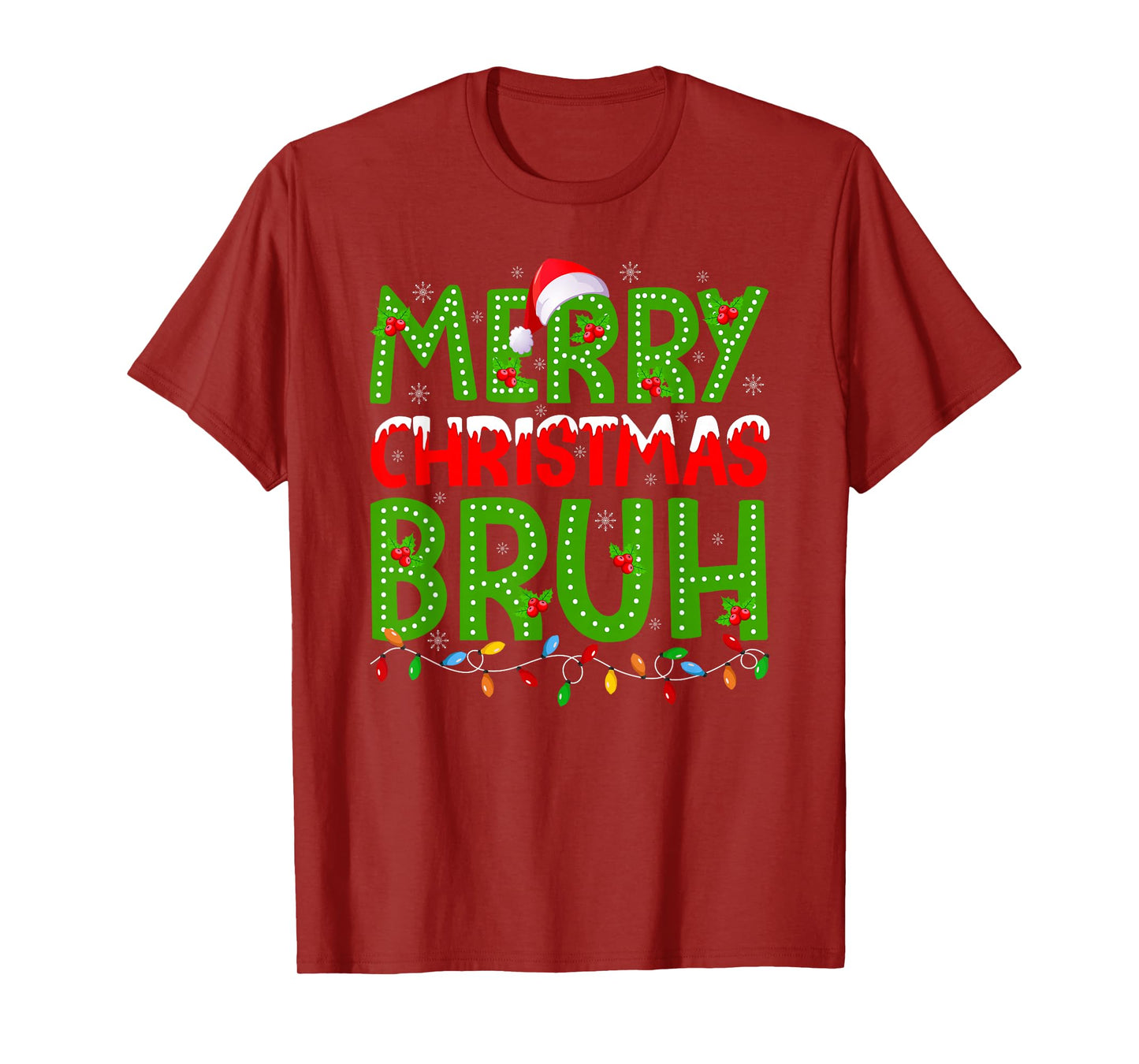 Merry Christmas Bruh Santa Family Pajamas Xmas Lights Boys T-Shirt