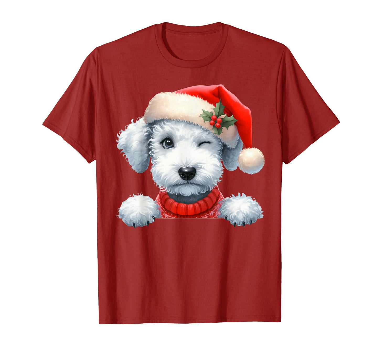 Bedlington Terrier Dog Christmas Santa Hat Dog Mom Dad T-Shirt