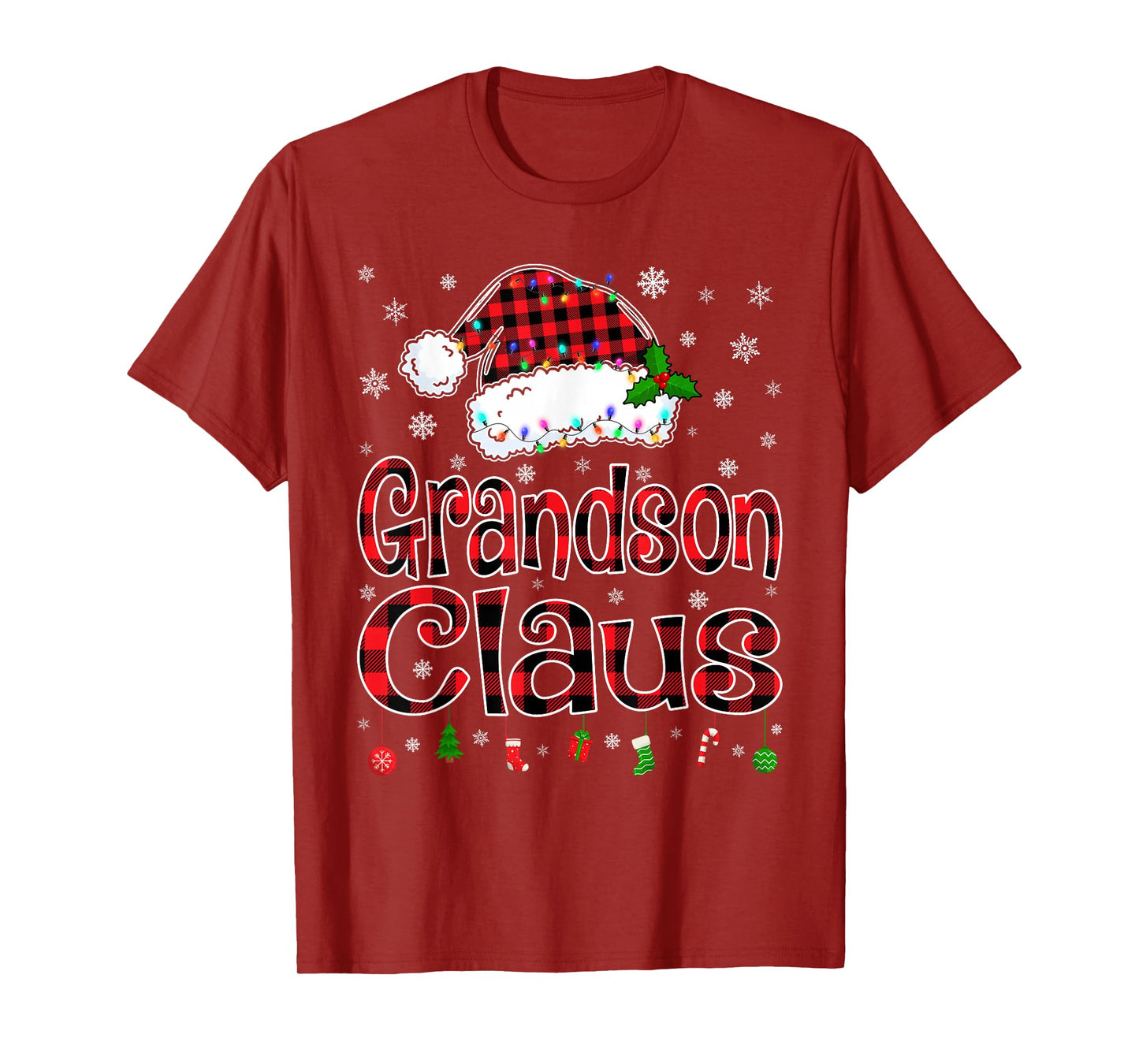 Grandson Claus Christmas Lights Xmas Pajama Matching Family T-Shirt