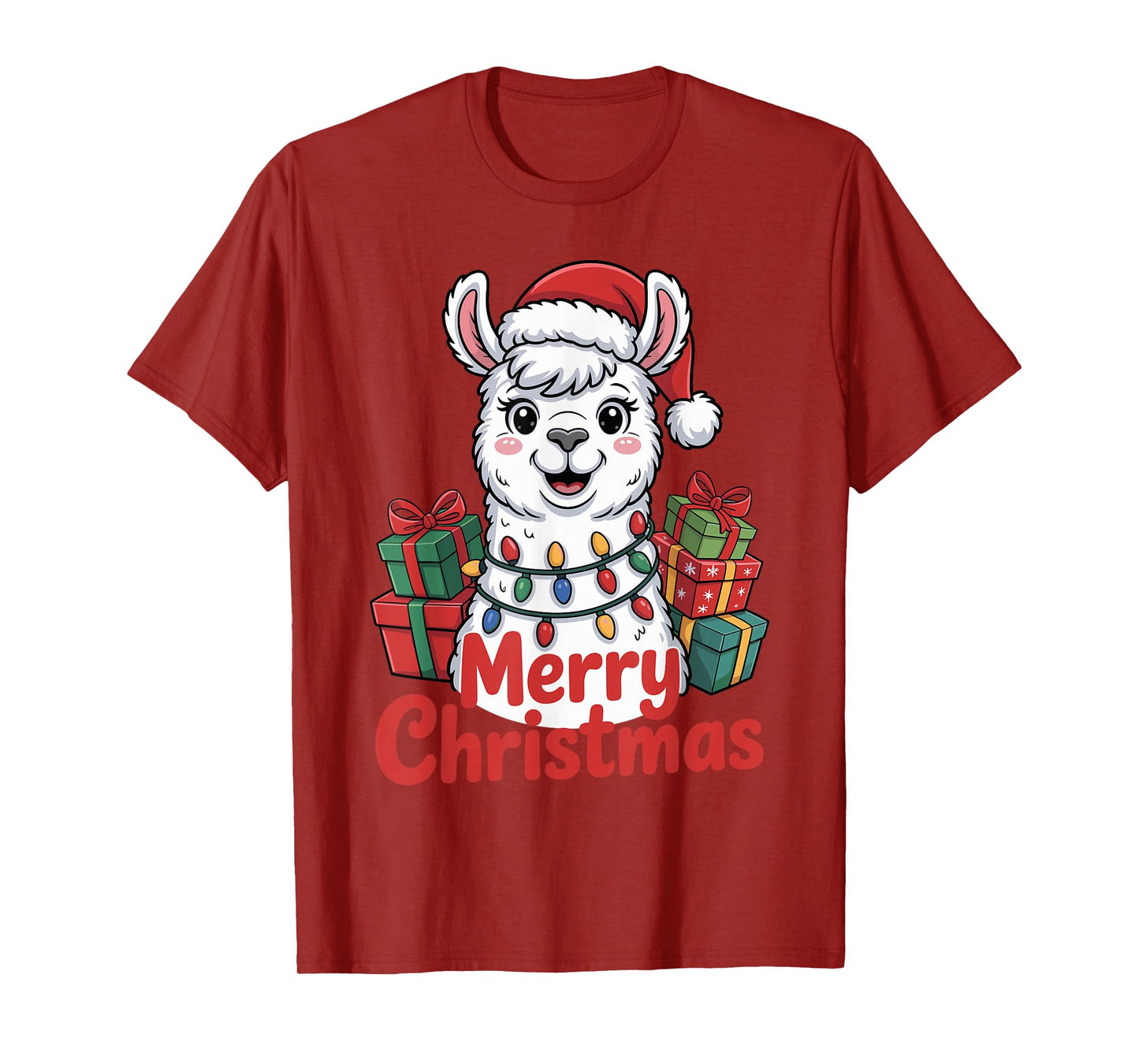 Llama Santa Hat Christmas Design Funny Animal Lovers Holiday T-Shirt