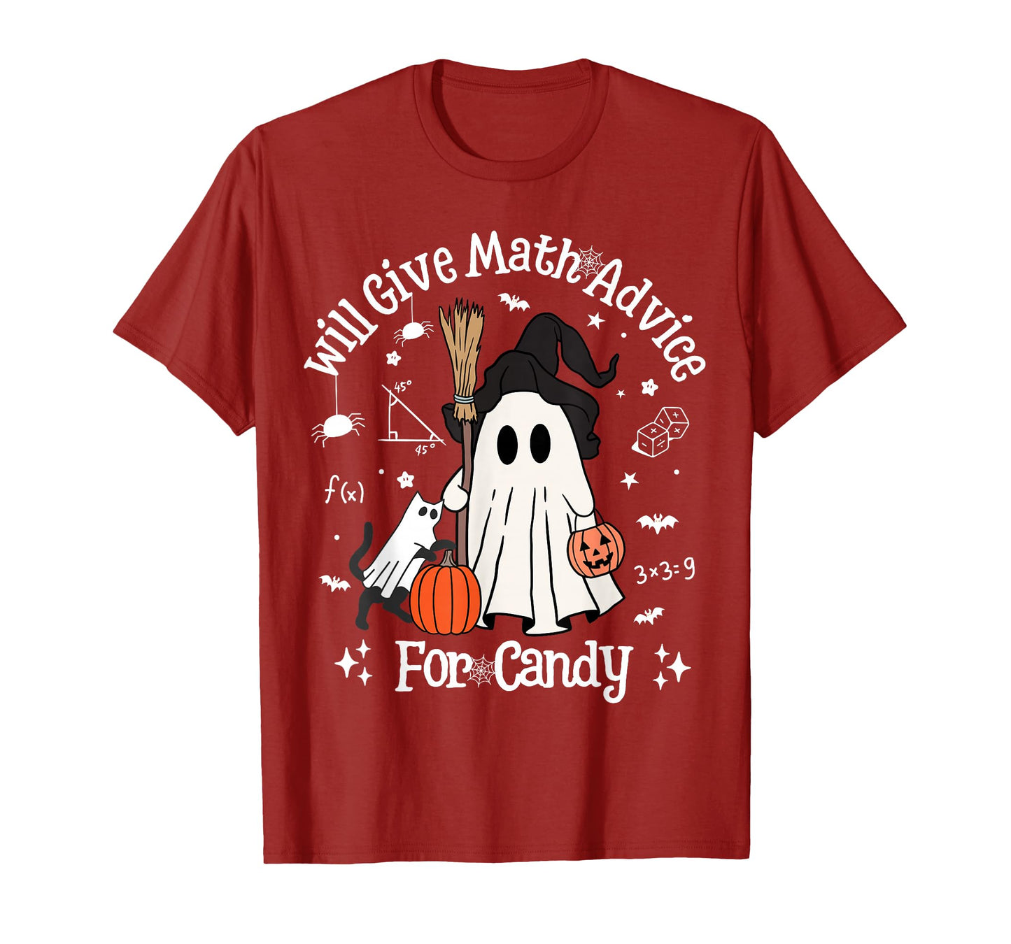 Funny Math Teachers Halloween Ghost Woman Kid Girl Cat Lover T-Shirt