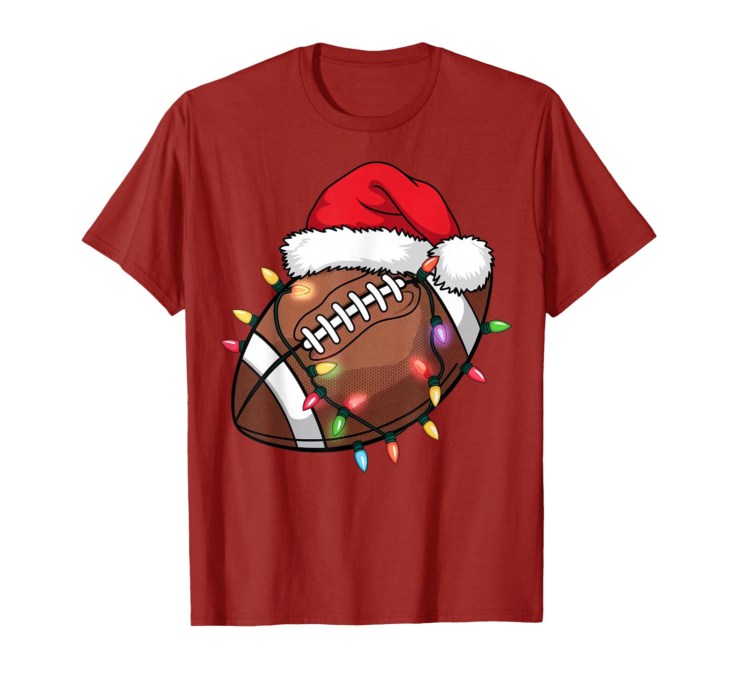 Christmas Football Player Ball Santa Hat Xmas Boys Men Women T-Shirt