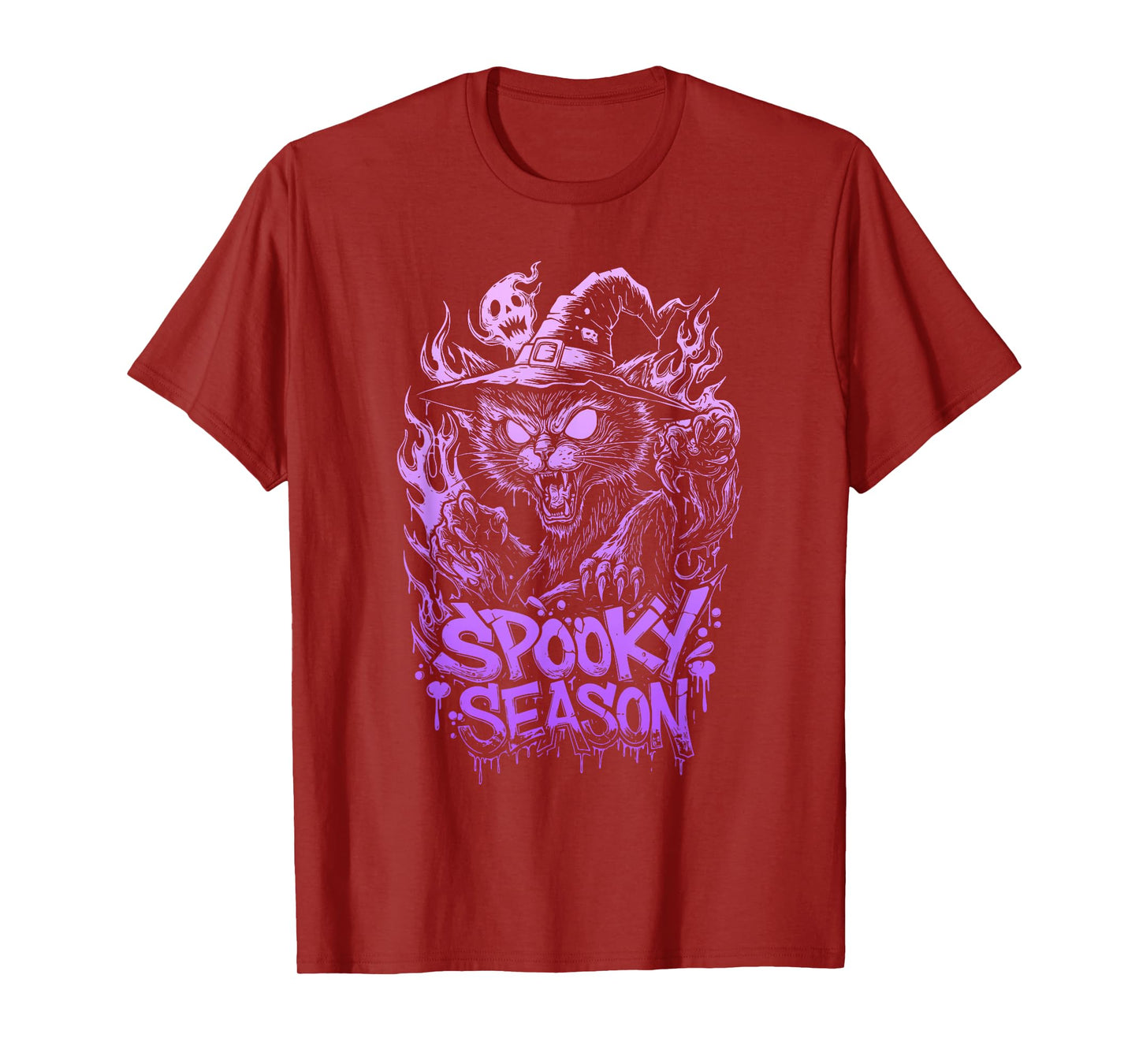 Spooky Season Halloween Cat Witch Hat Scary Creepy Graphic T-Shirt