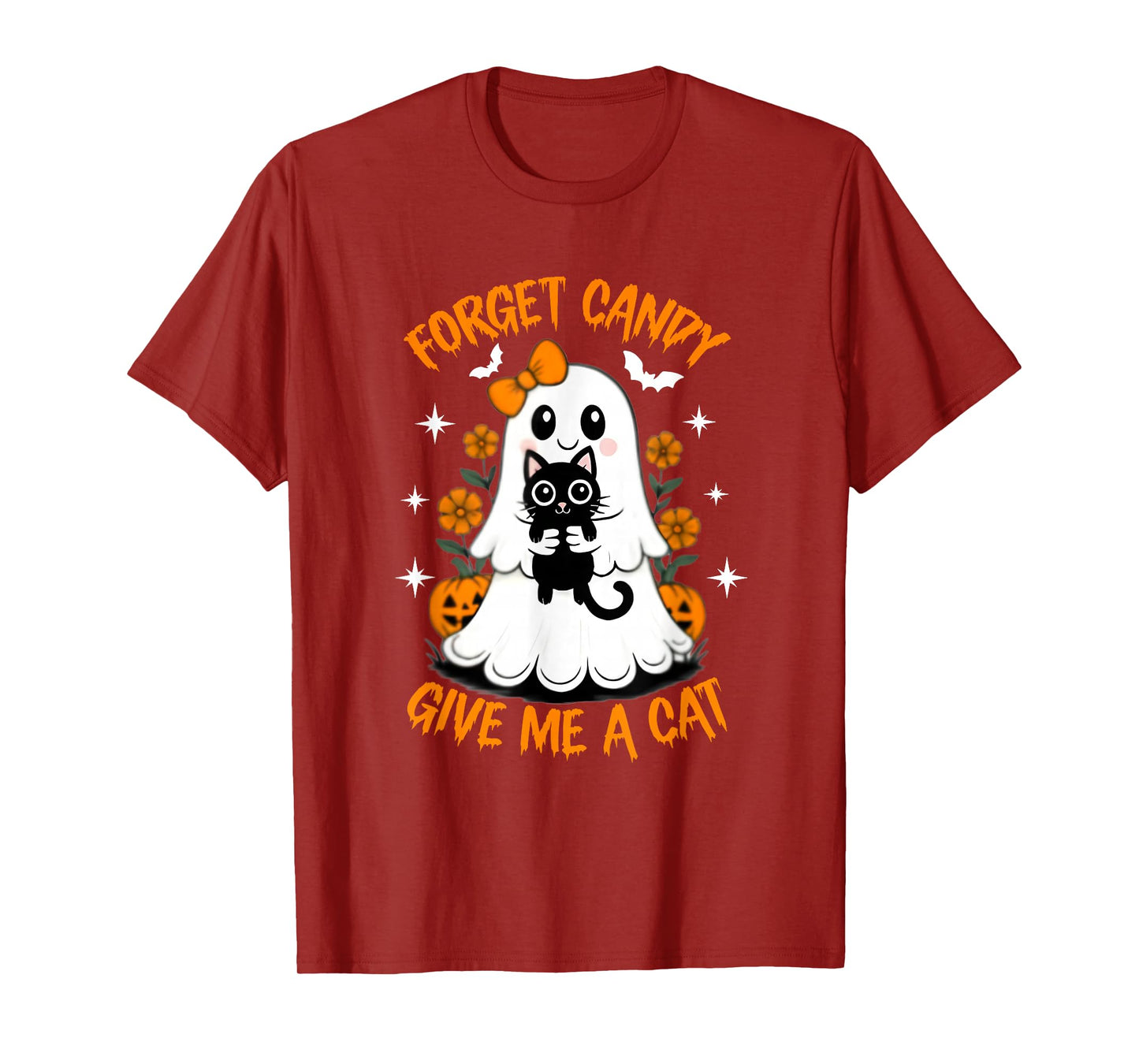 Funny Ghost Black Cat Forget Candy Give Me Cat Halloween T-Shirt