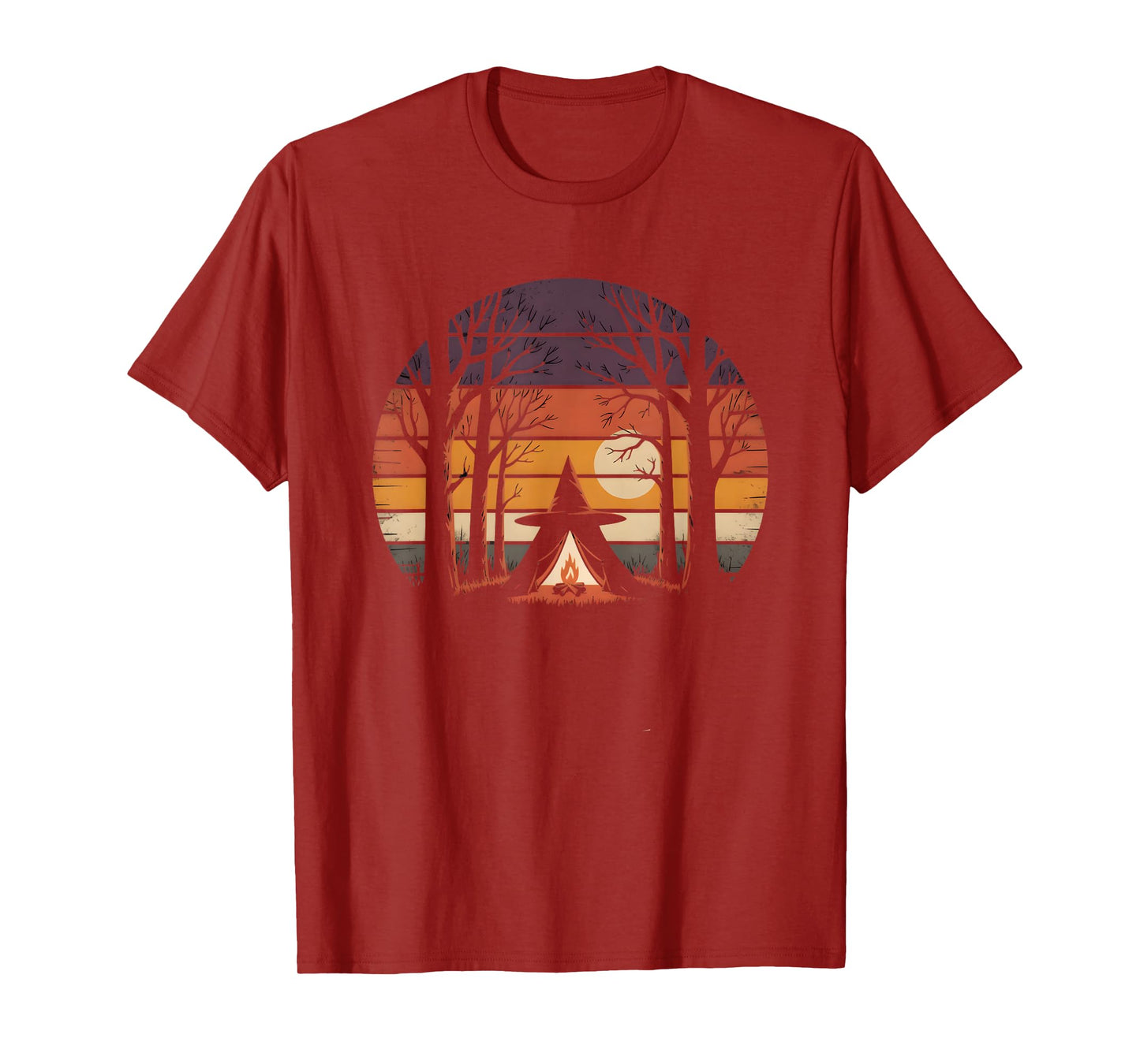 Retro Witchy Camping Halloween Sunset T-Shirt