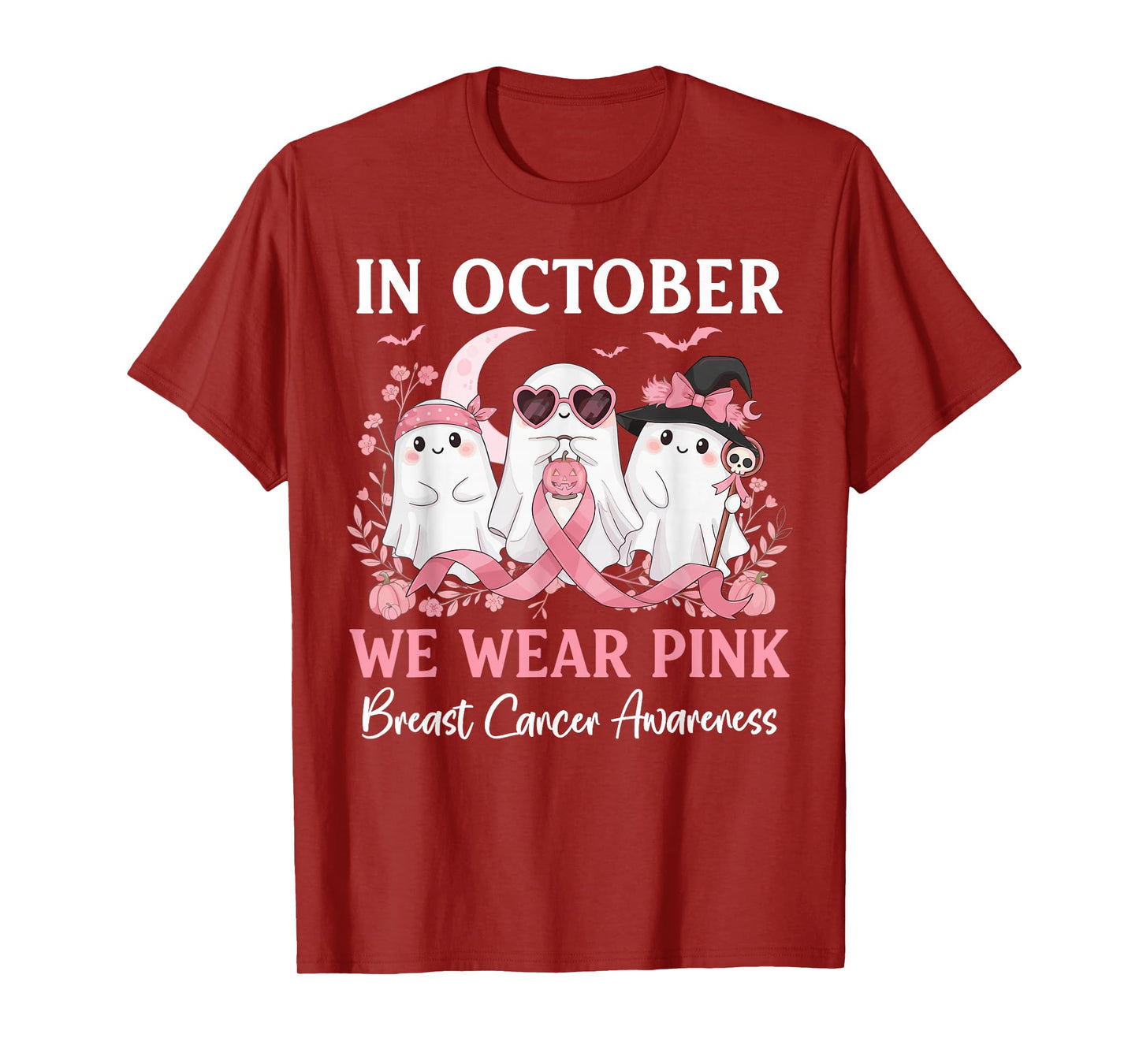 Breast Cancer Shirt for Women in October We Wear Pink Ghost T-Shirt