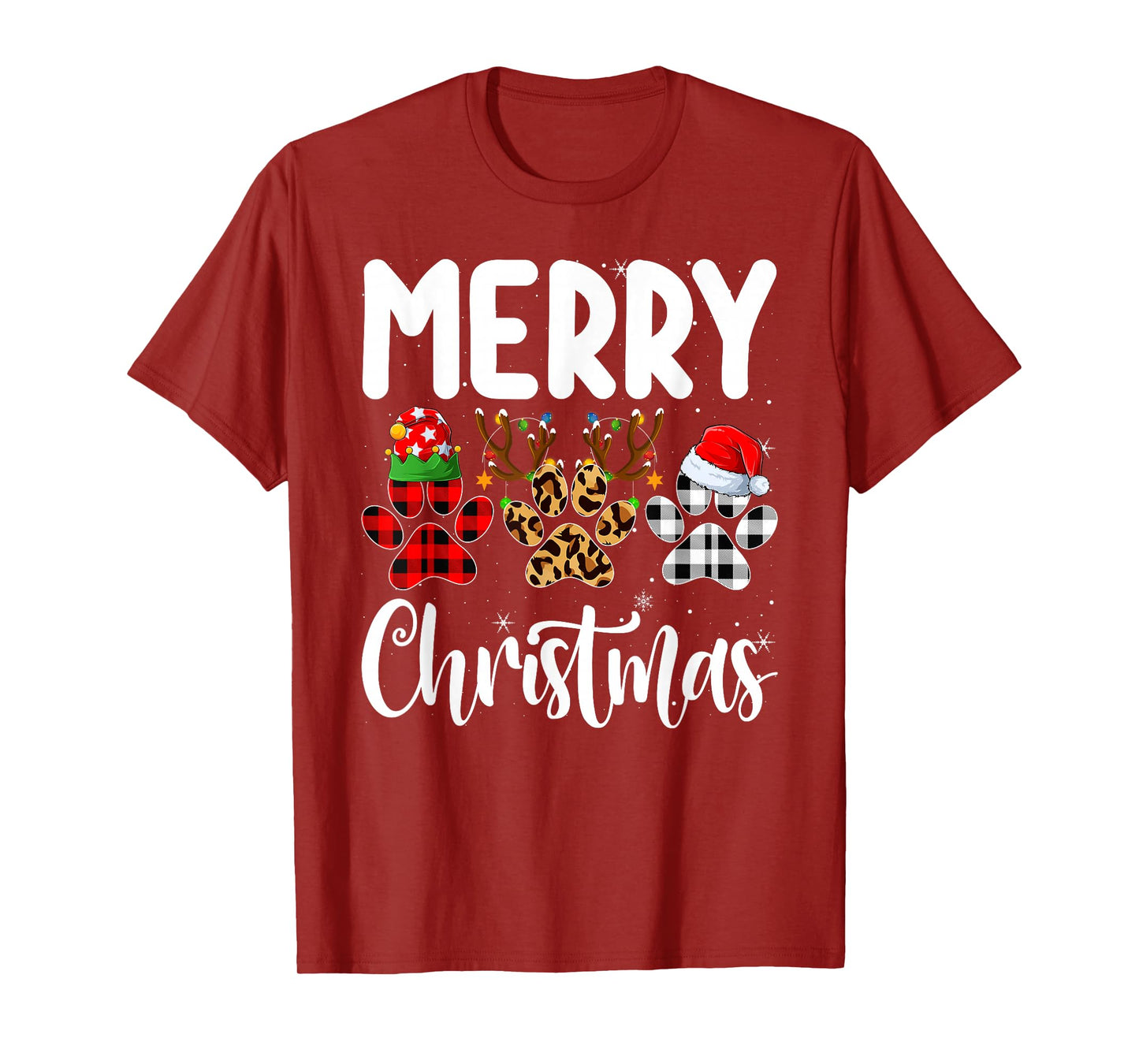 Dog Paw Christmas Elf Reindeer Santa Puppy Dog Lover Xmas T-Shirt