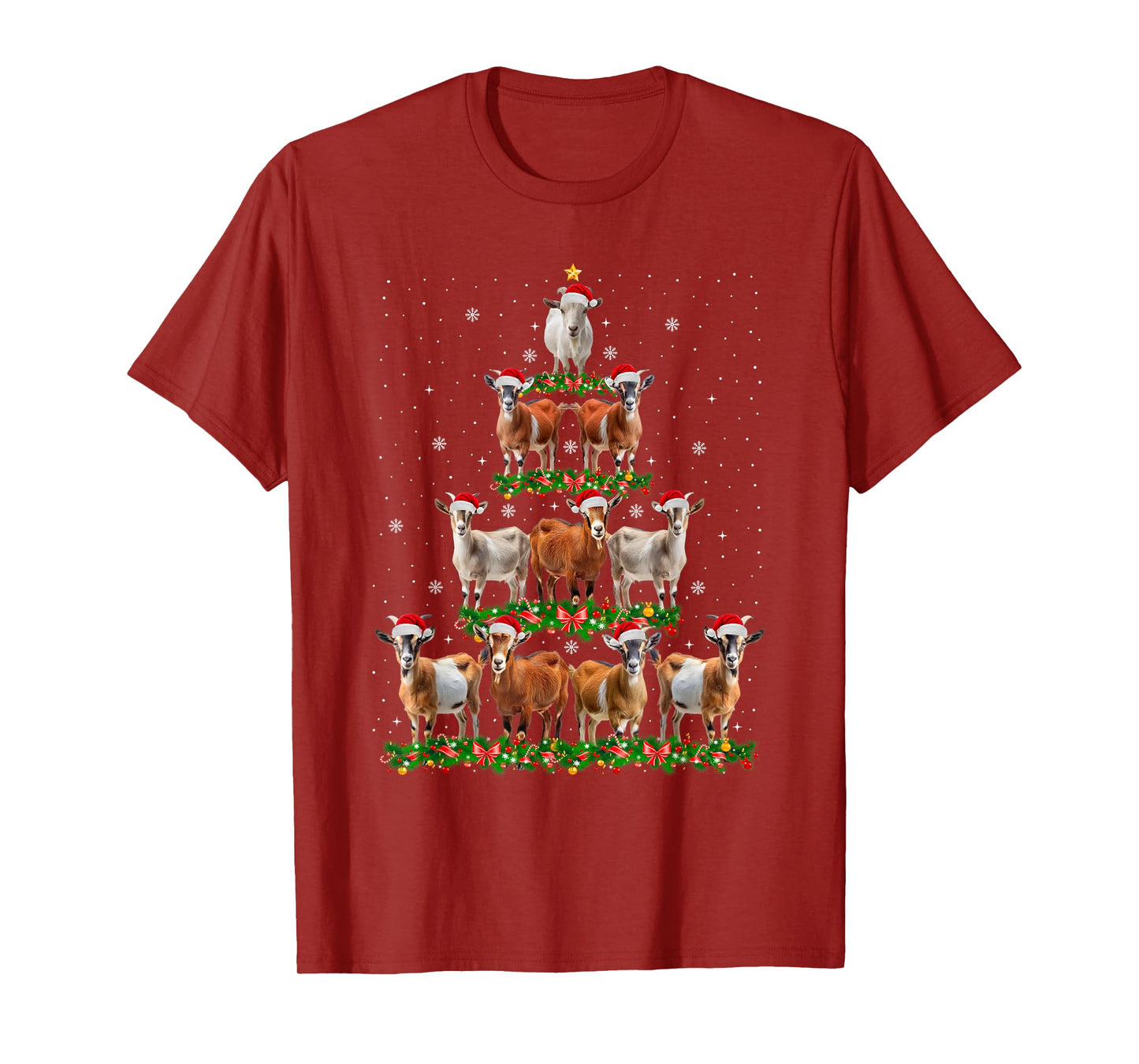Goat Christmas Tree Lights Funny Xmas Family Men Women T-Shirt