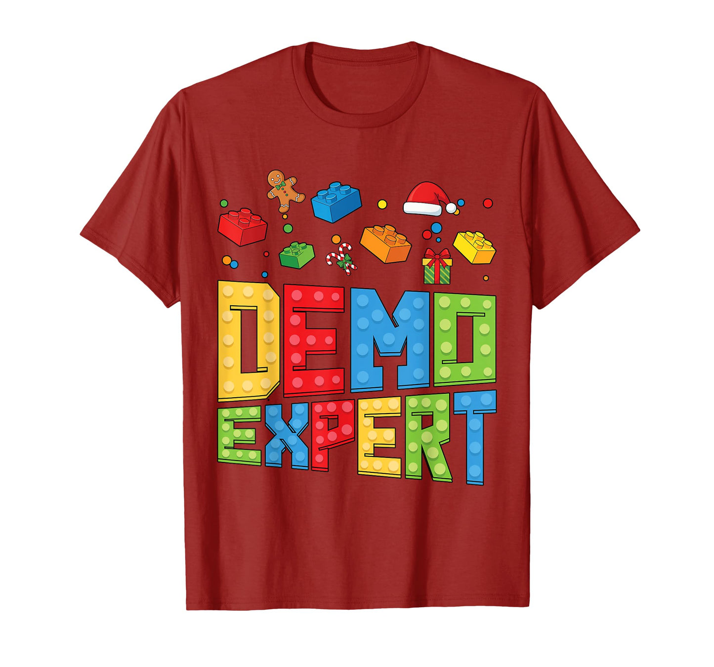 Demo Expert Block Building Brick Builder Santa Christmas T-Shirt