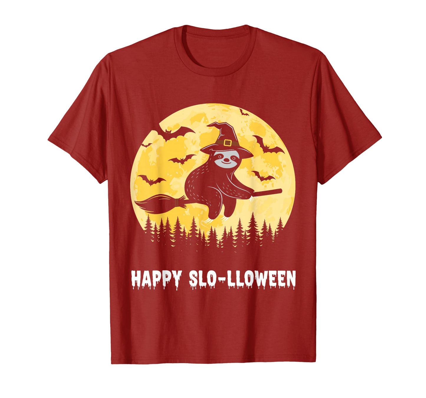 Happy Slo-lloween Funny Halloween Sloth Flying Witch T-Shirt