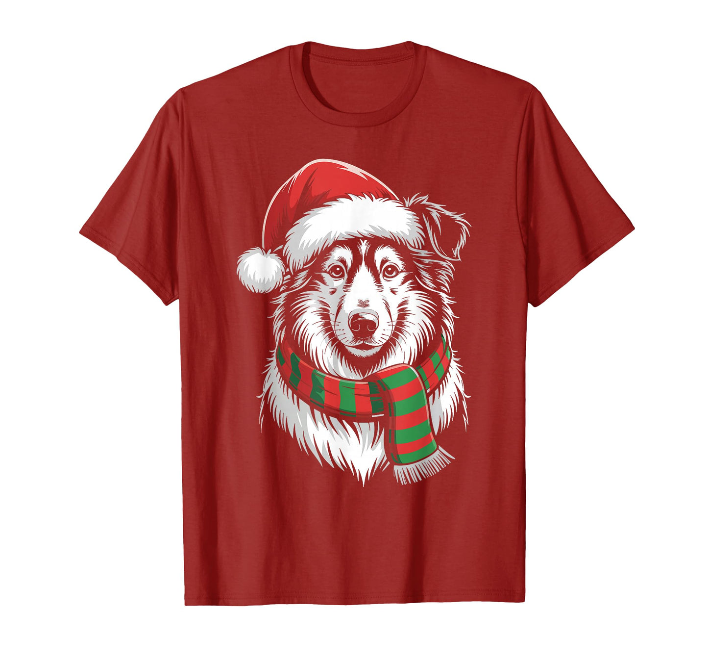 Collie Dog Xmas Santa Hat Scarf Christmas Costume T-Shirt