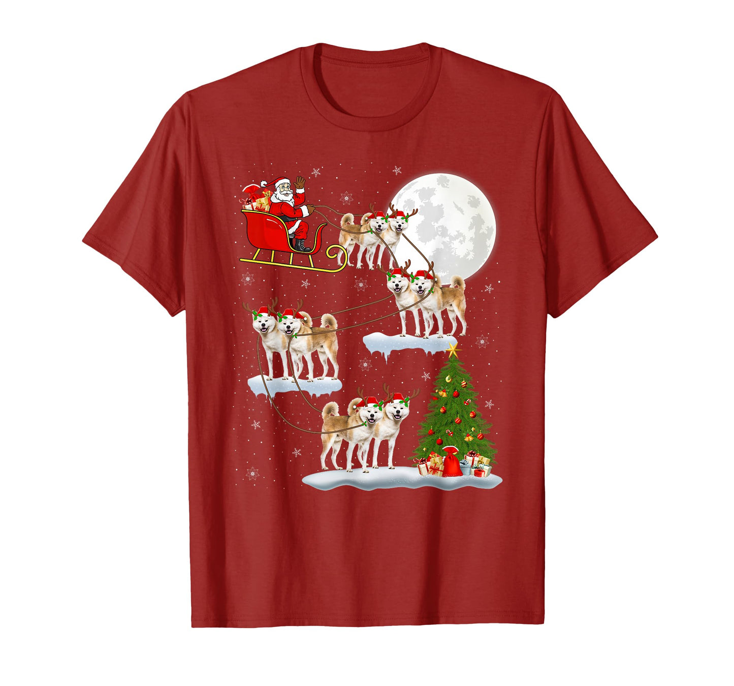 Akita Dog Santa Sleigh Flying Funny Magical Christmas T-Shirt
