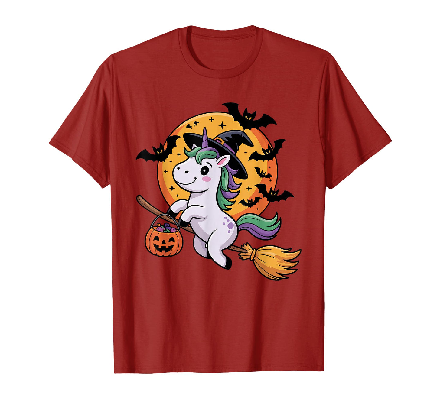 Cute Unicorn Halloween Witch Hat Jack-o-Lantern Candy Bucket T-Shirt